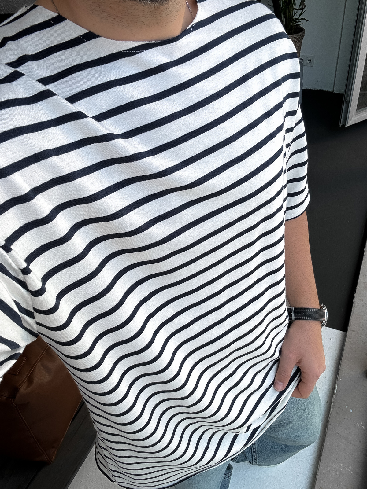 Lacivert Çizgili Basic T-Shirt V-40-537