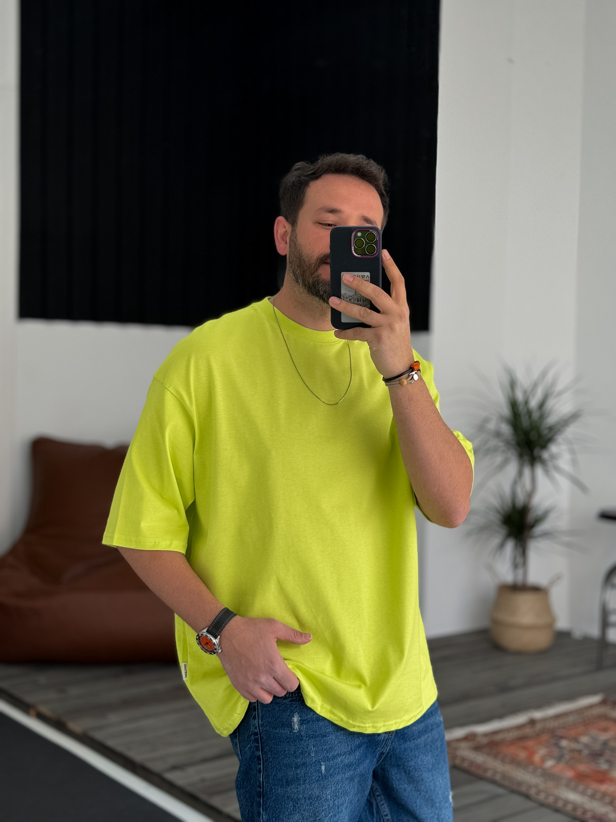 Neon Yeşili Basic Oversize T-Shirt JJ-326