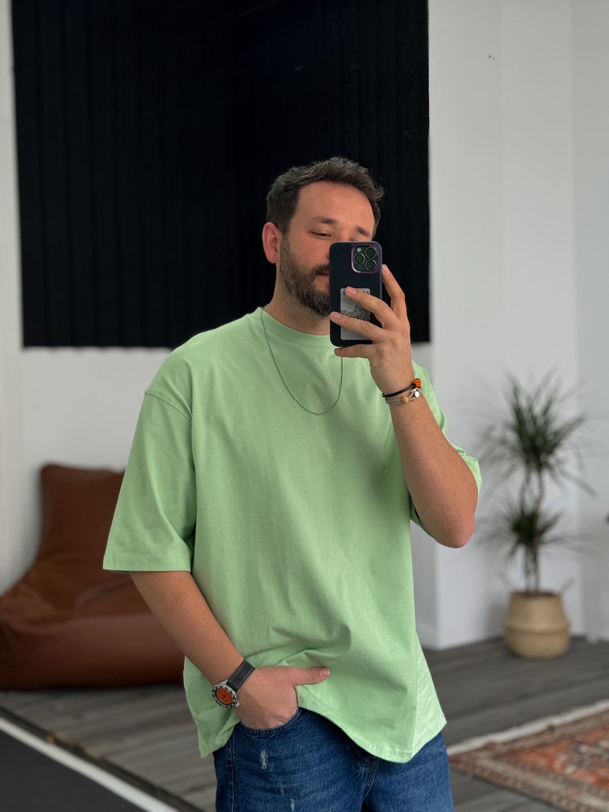 Fıstık Yeşili Basic Oversize T-Shirt JJ-326