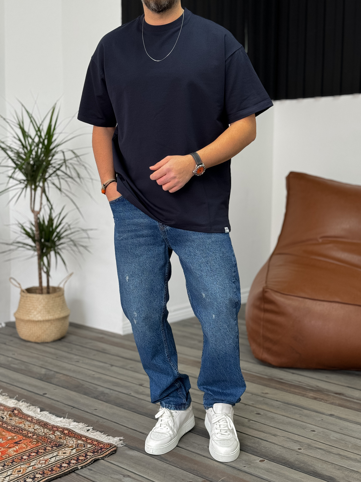 Lacivert İki İplik Basic T-Shirt V2 JJ-692
