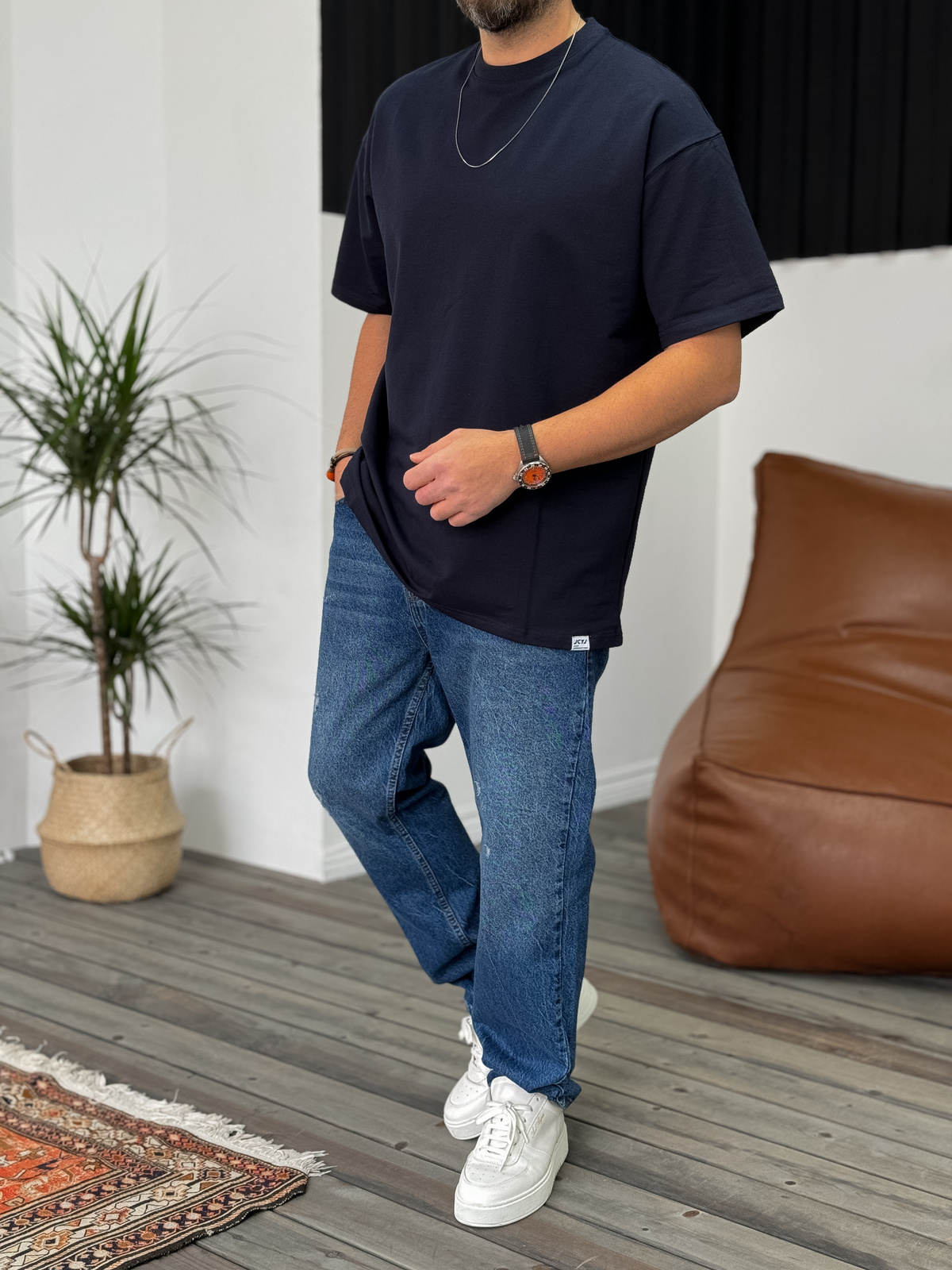Lacivert İki İplik Basic T-Shirt V2 JJ-692