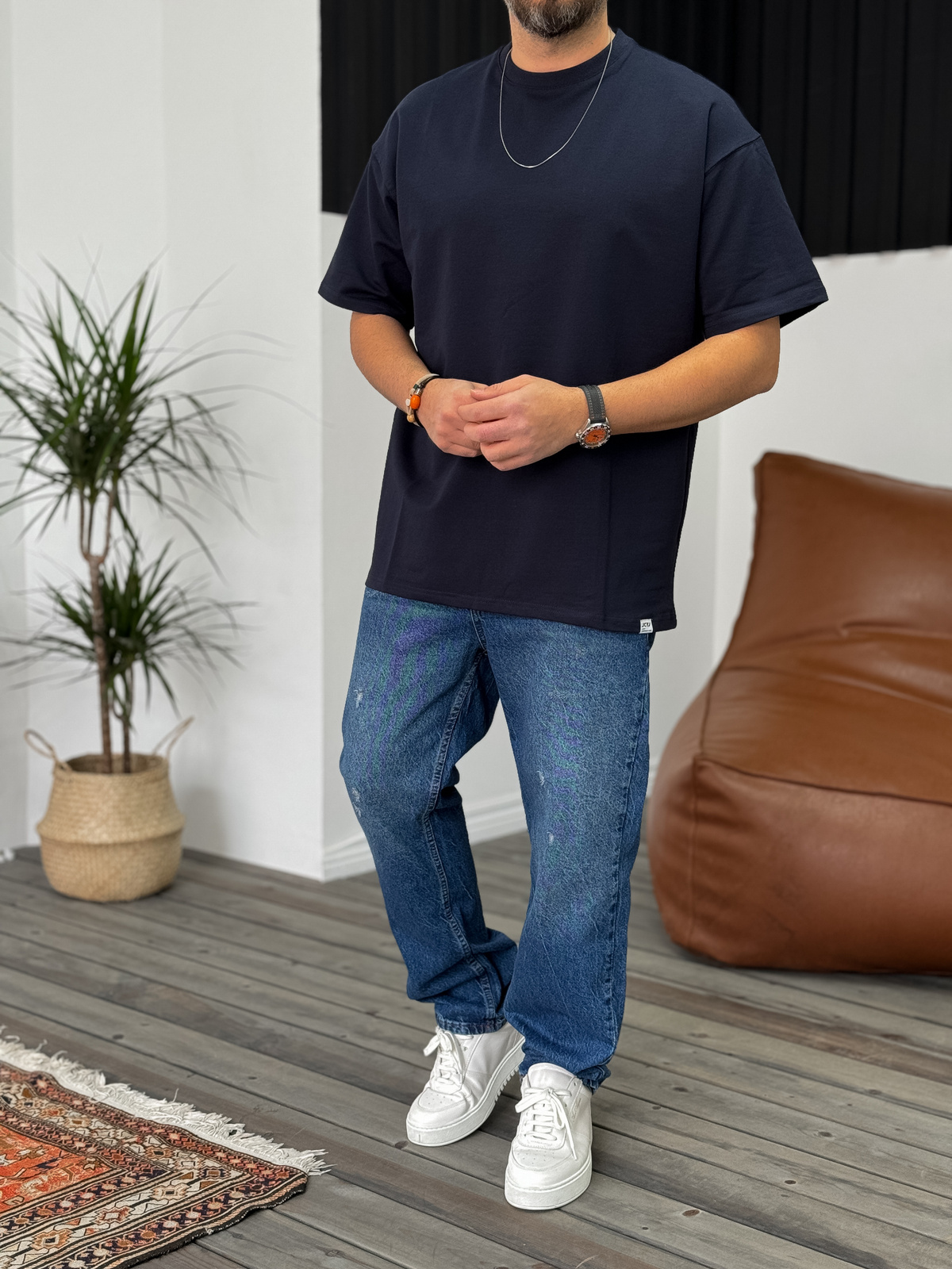 Lacivert İki İplik Basic T-Shirt V2 JJ-692