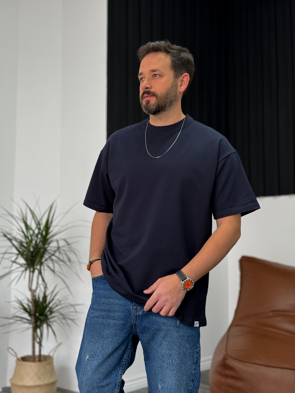 Lacivert İki İplik Basic T-Shirt V2 JJ-692