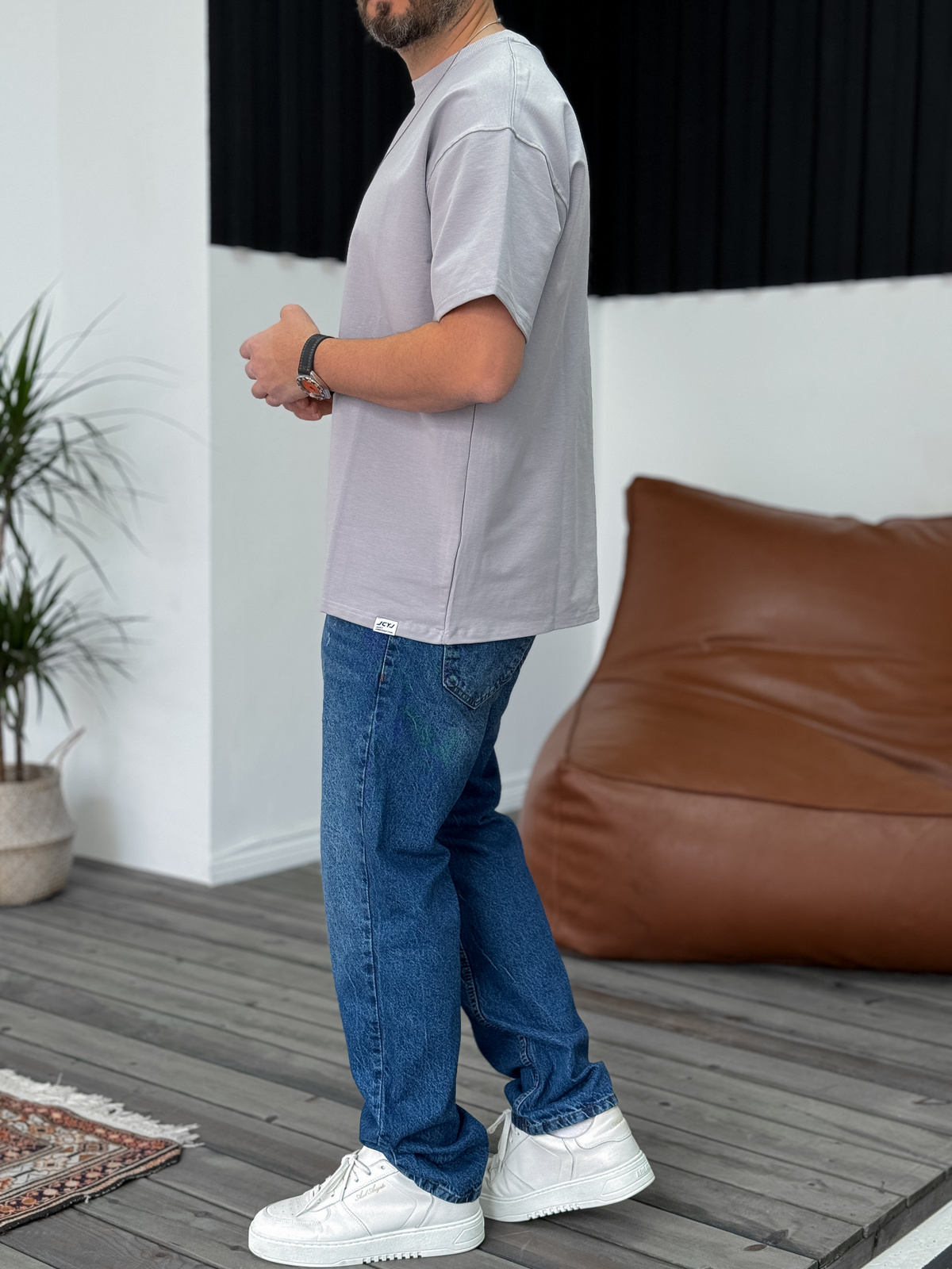 Ice Gri İki İplik Basic T-Shirt V2 JJ-692