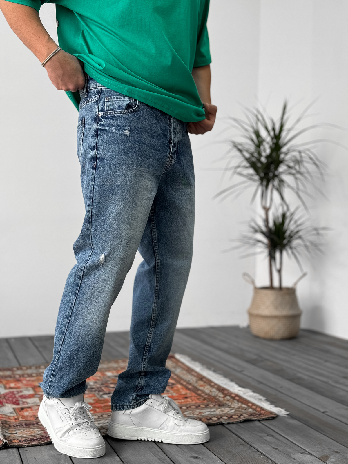 Mavi Yıkamalı Yırtıklı Baggy Jean KE-275