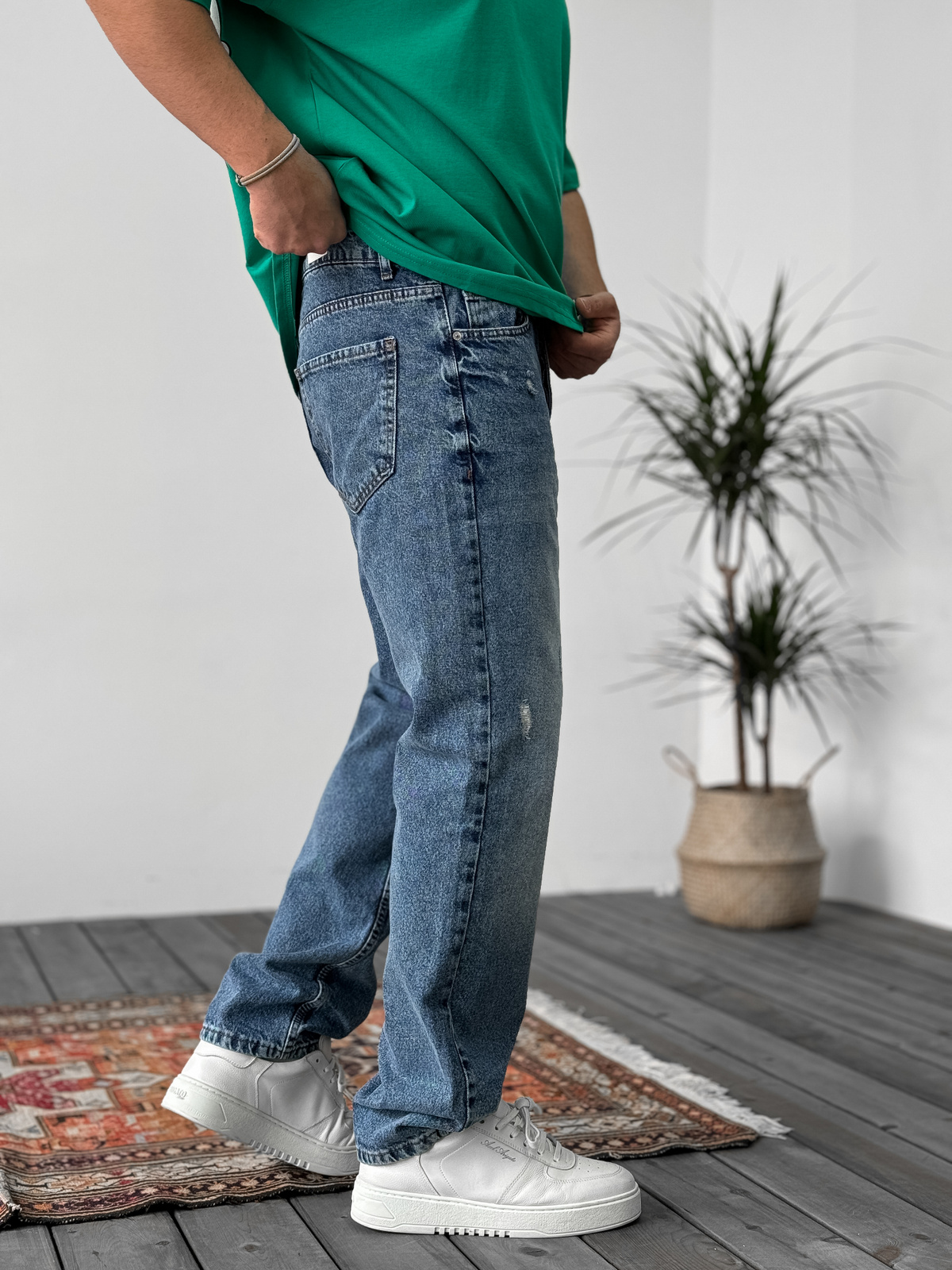 Mavi Yıkamalı Yırtıklı Baggy Jean KE-275
