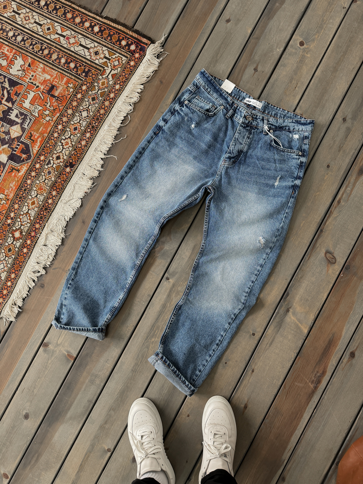 Mavi Yıkamalı Yırtıklı Baggy Jean KE-275