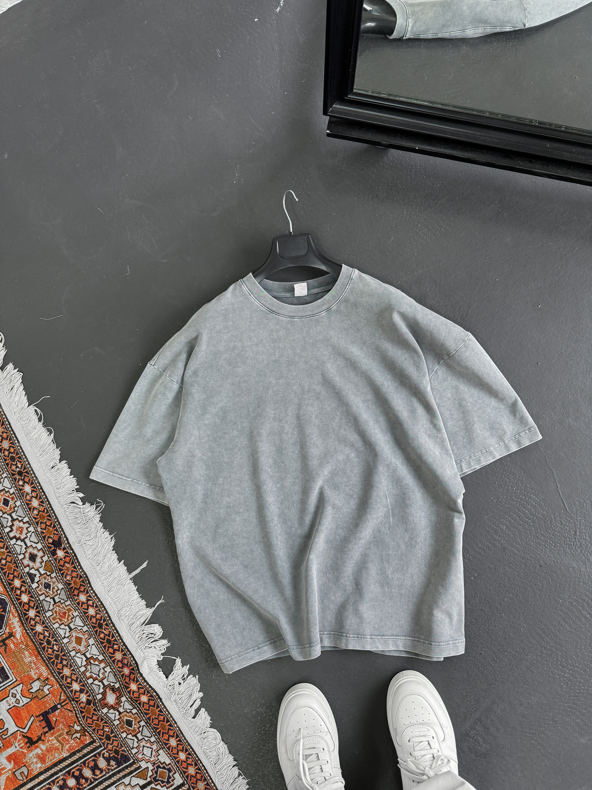 Gri Yıkamalı Oversize Basic Cotton T-Shirt DF-1219