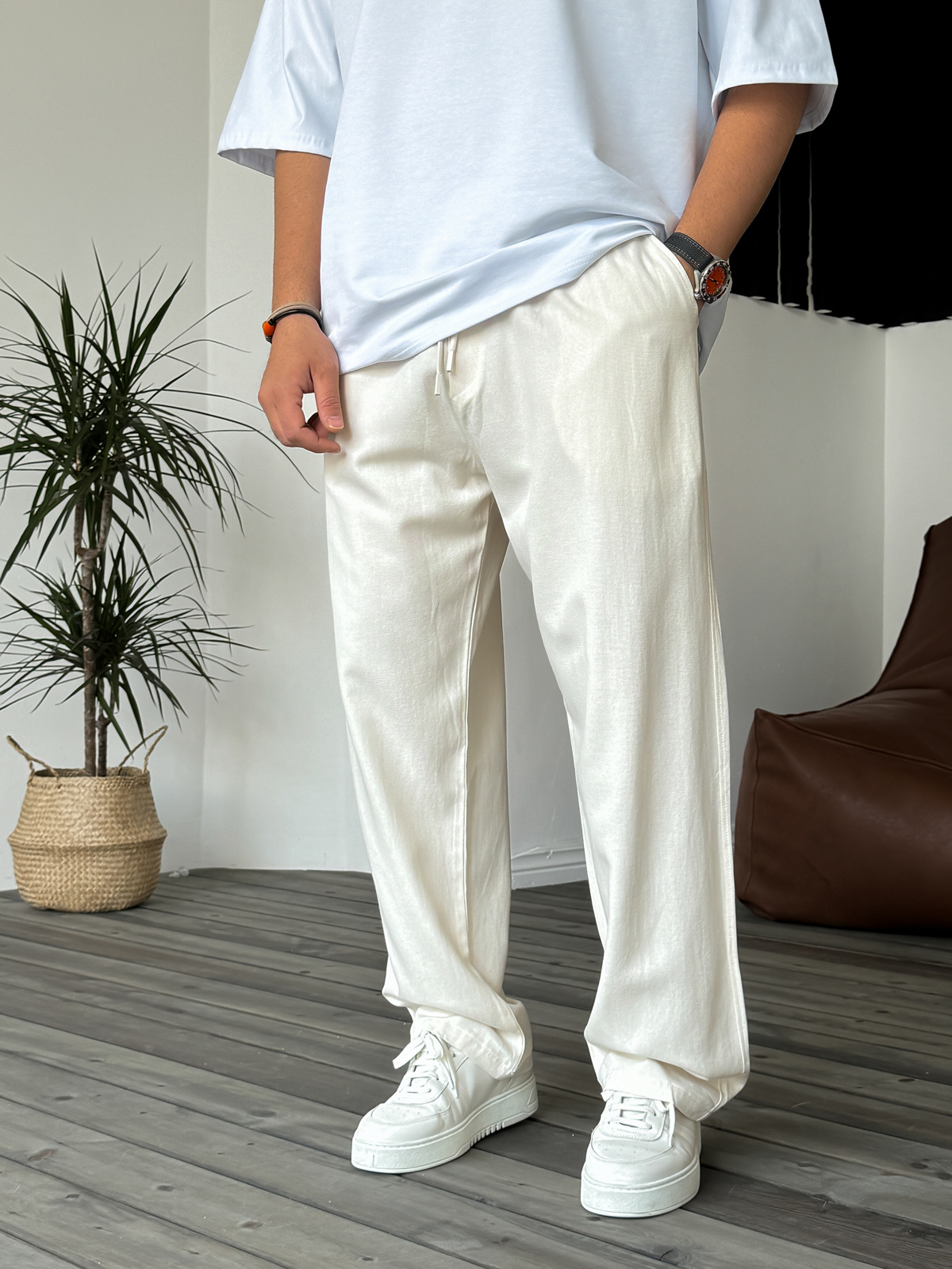 Bej Rahat Kalıp Baggy Pantolon B-3032