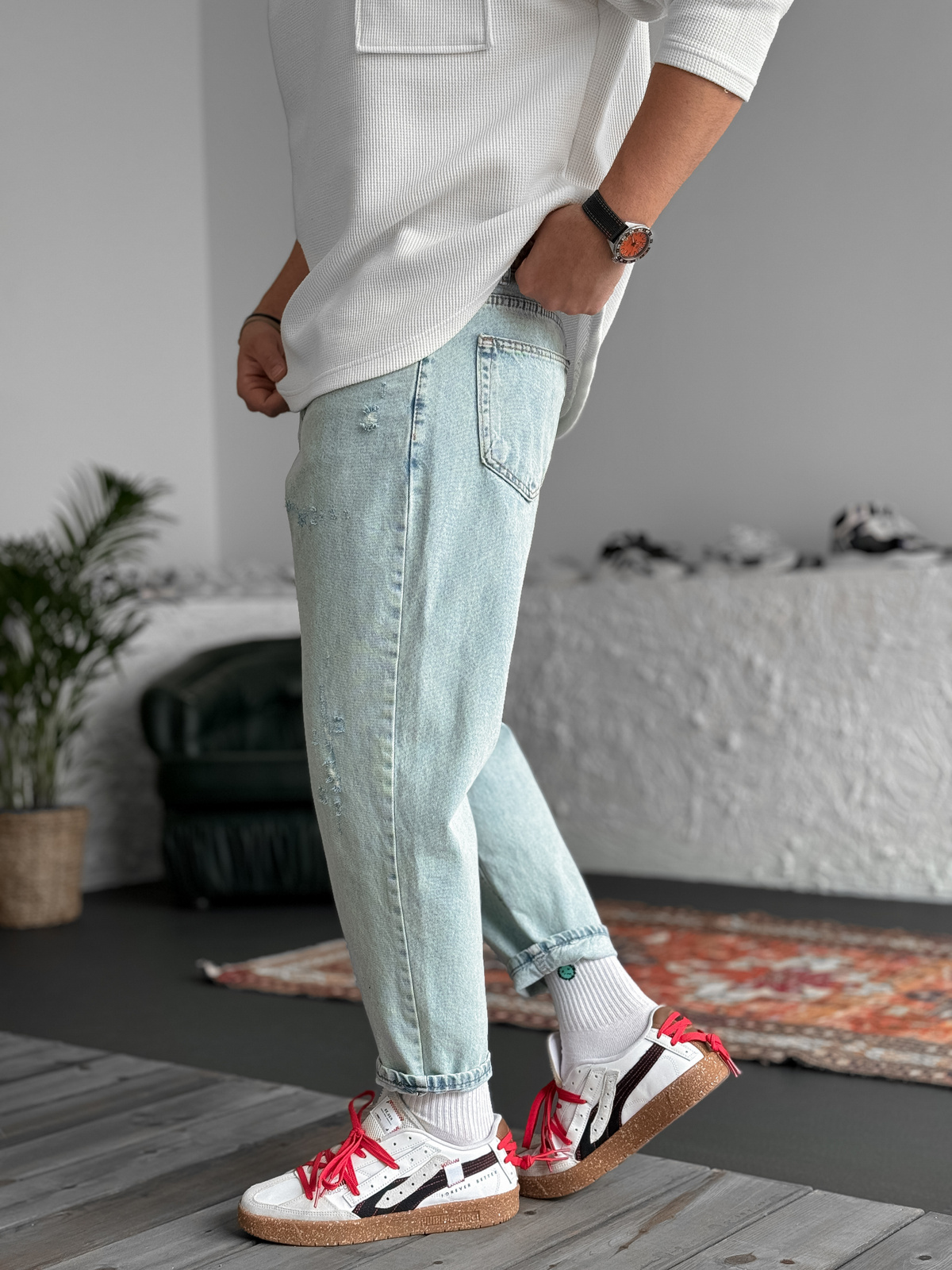 Buz Mavisi Çizik Yırtıklı Boyfriend DP-038