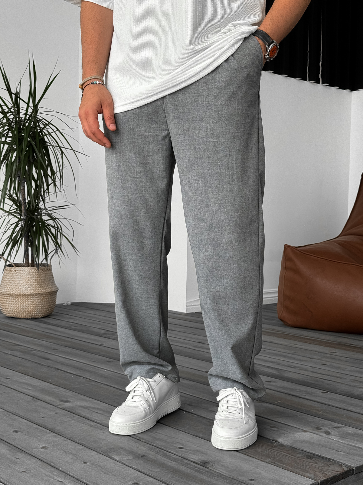 Antrasit Bol Kalıp Kumaş Pantolon KE-DF