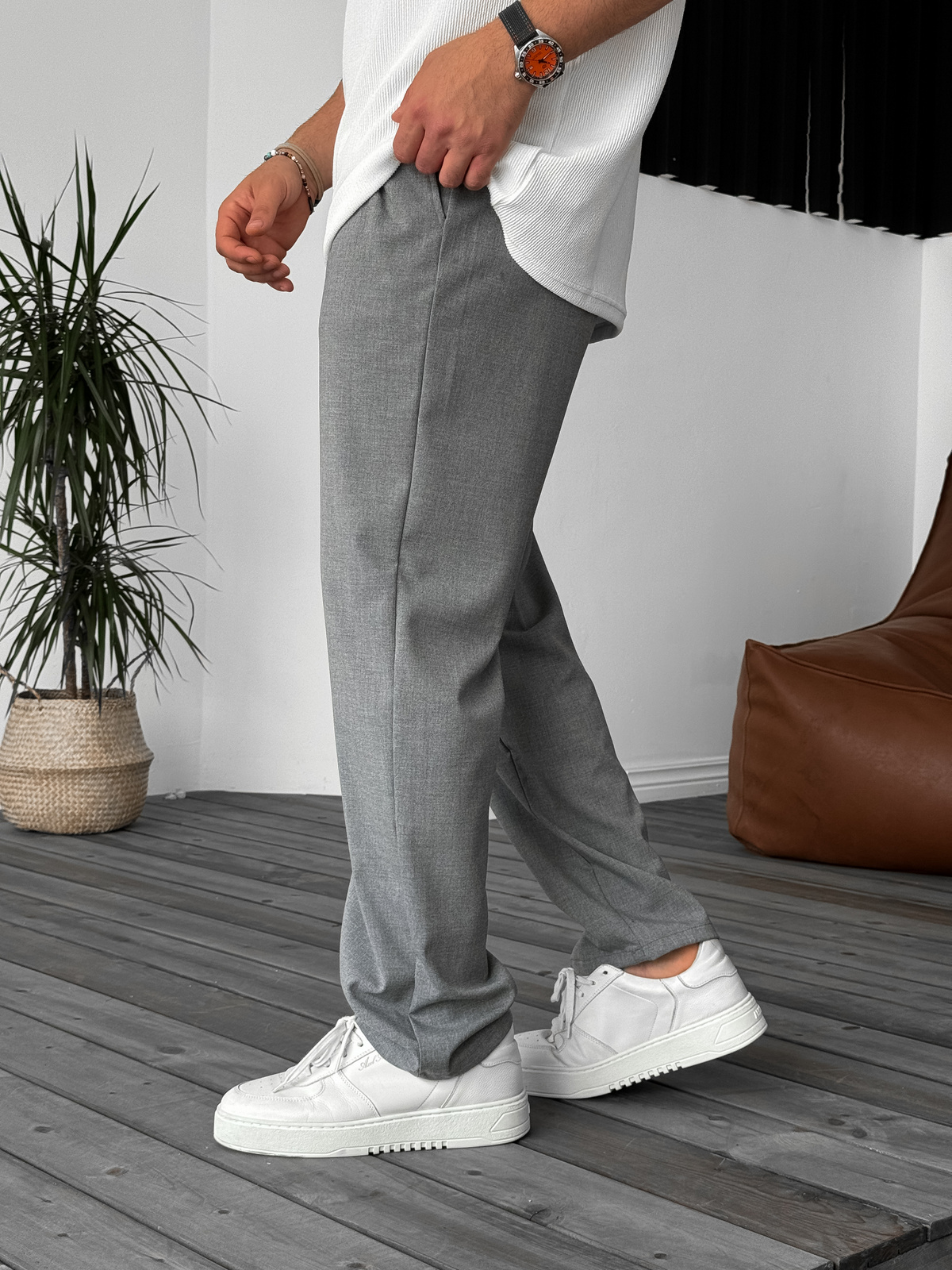 Antrasit Bol Kalıp Kumaş Pantolon KE-DF