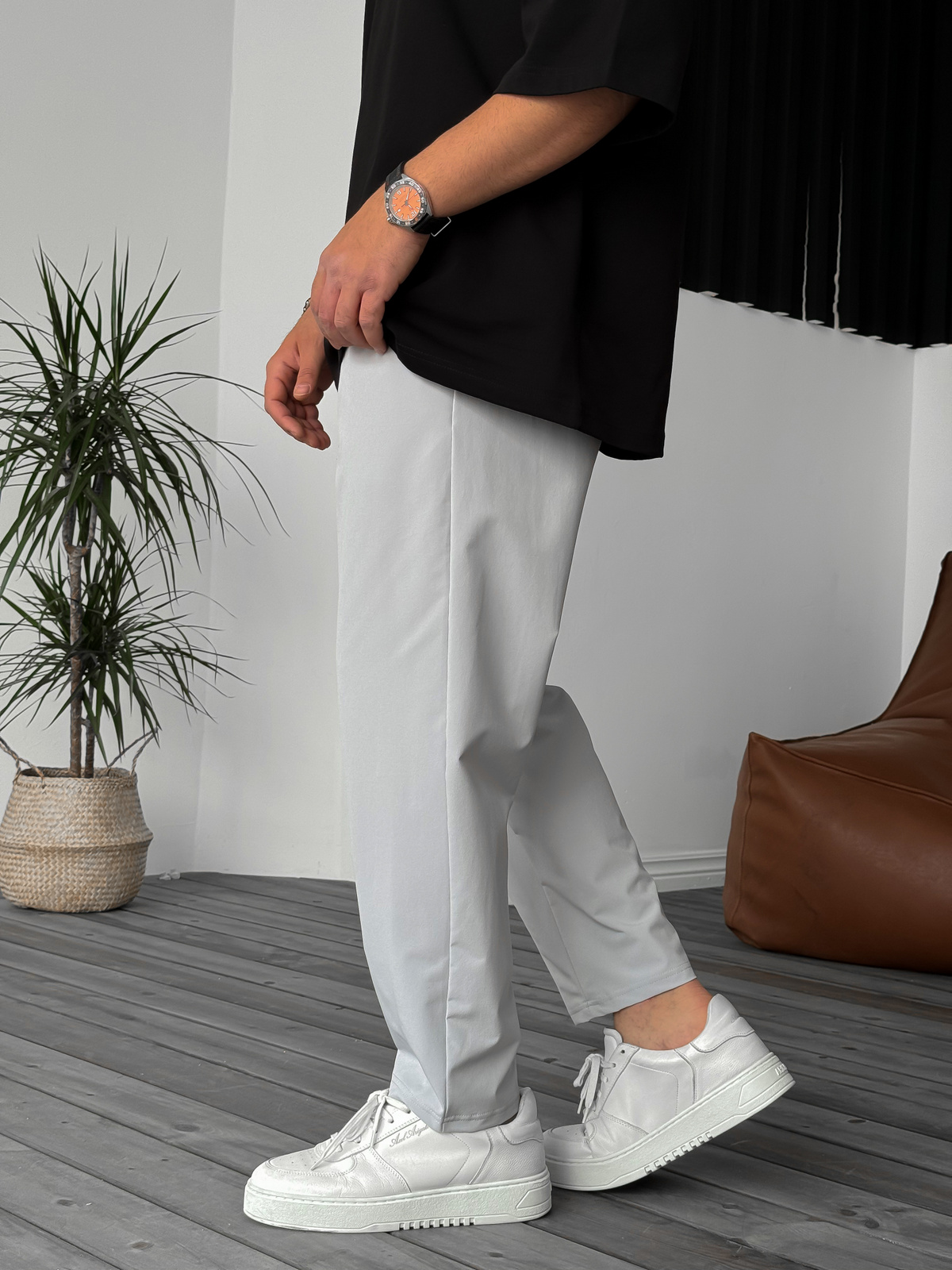 Açık Gri Paraşüt Bol Kalıp Pantolon KE-5044