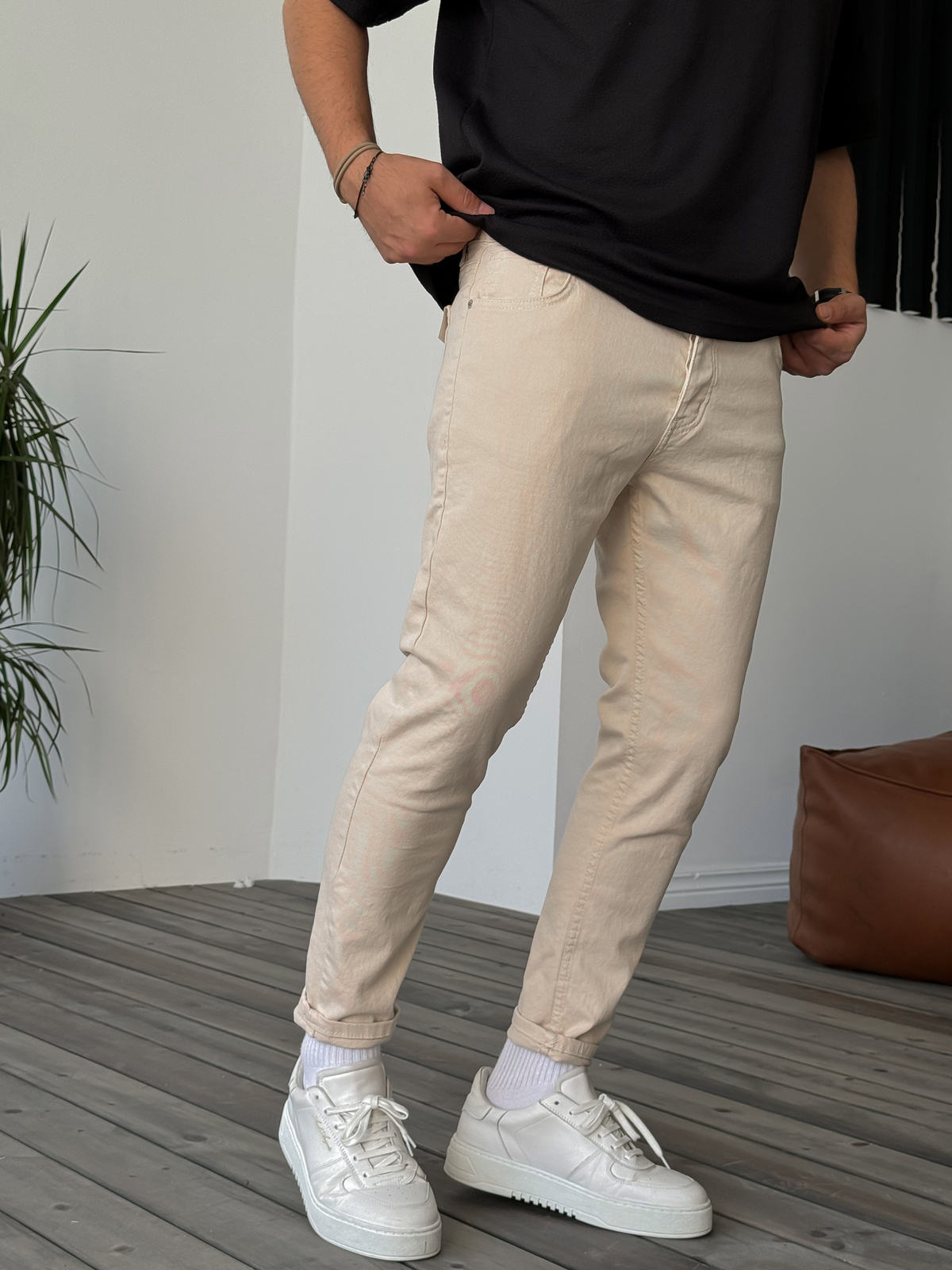 Bej Likralı Basic Slim Fit Jean KE-448