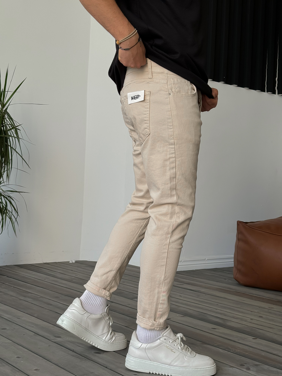Bej Likralı Basic Slim Fit Jean KE-448
