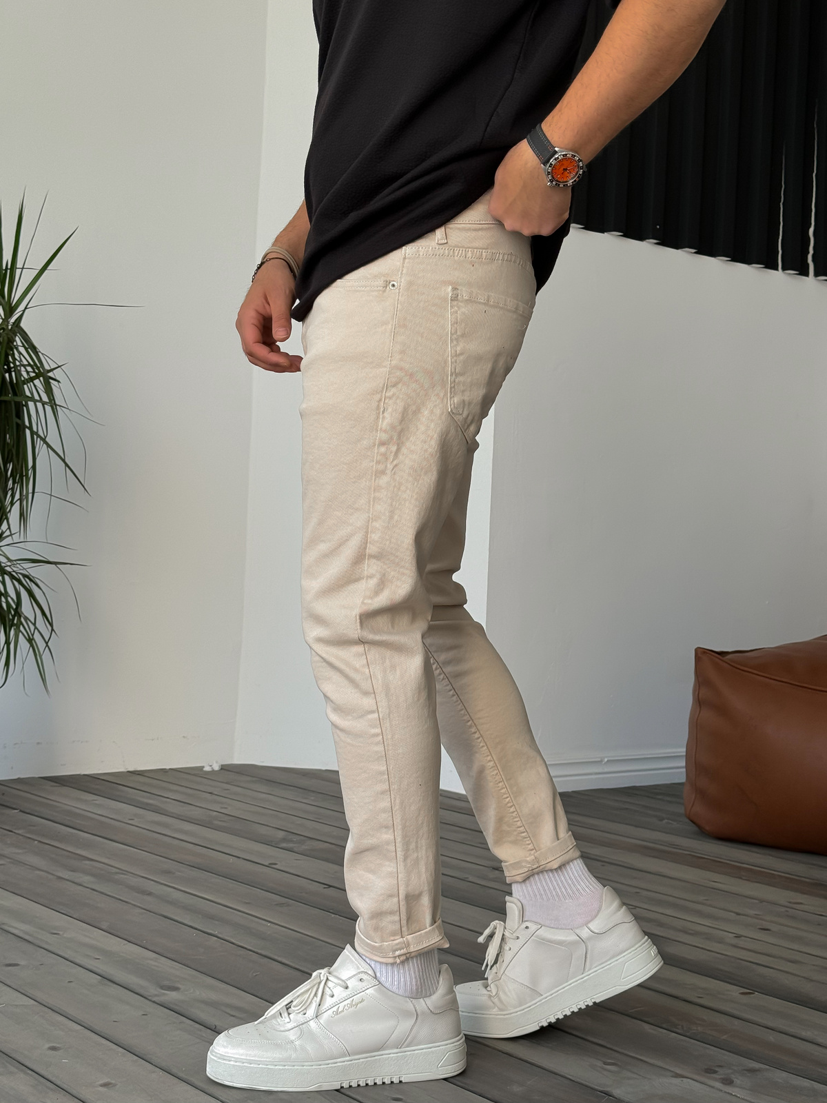 Bej Likralı Basic Slim Fit Jean KE-448