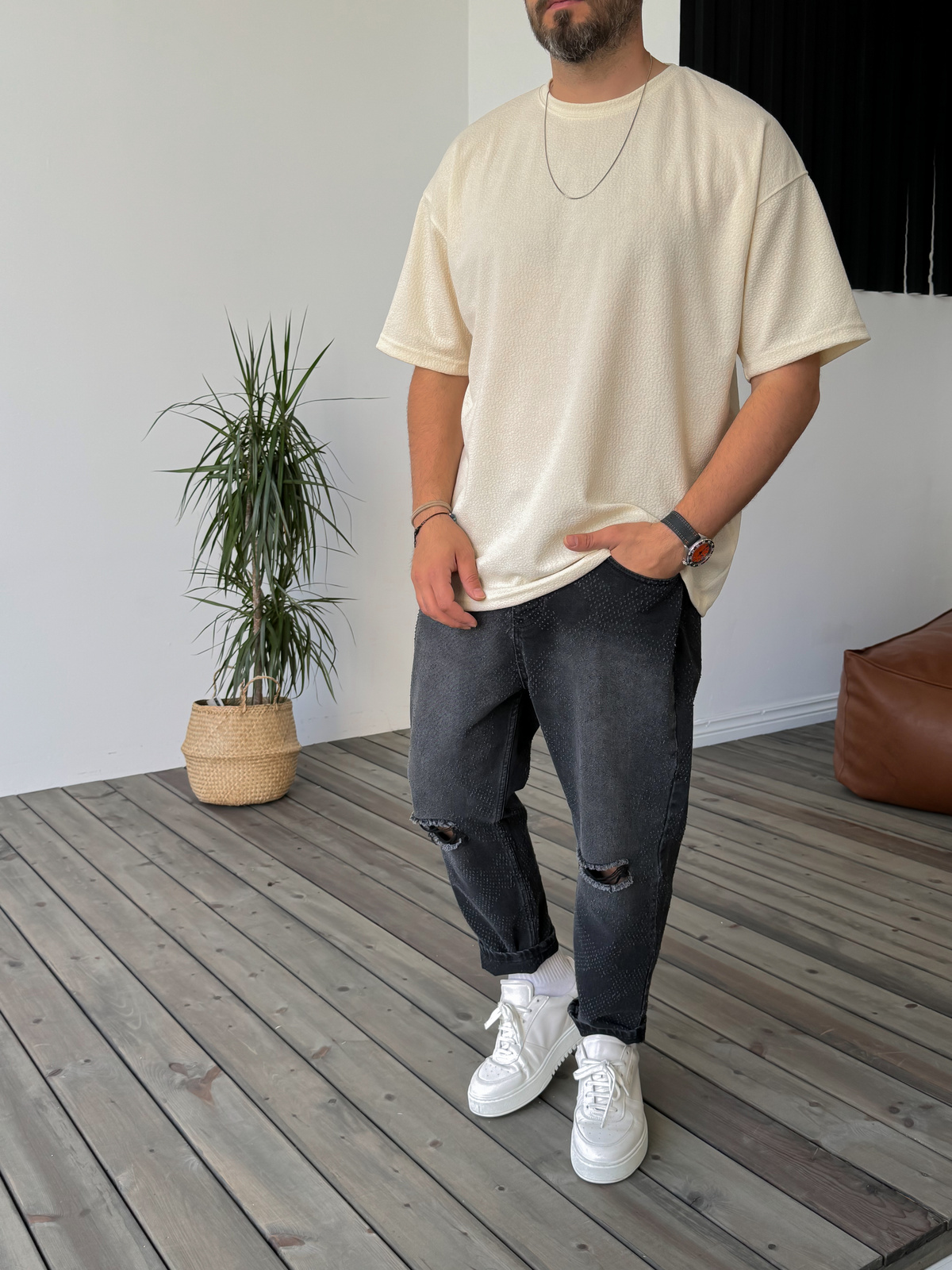Bej Dokulu Basic T-Shirt KE-5034