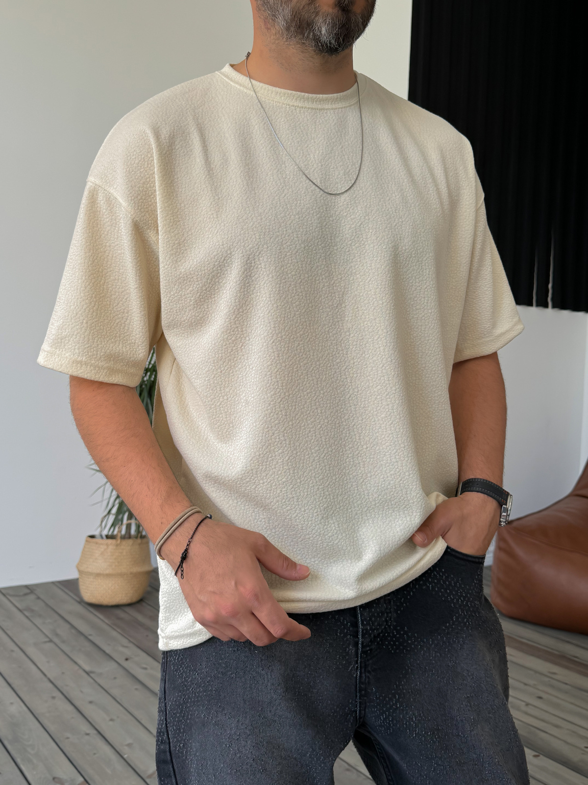 Bej Dokulu Basic T-Shirt KE-5034