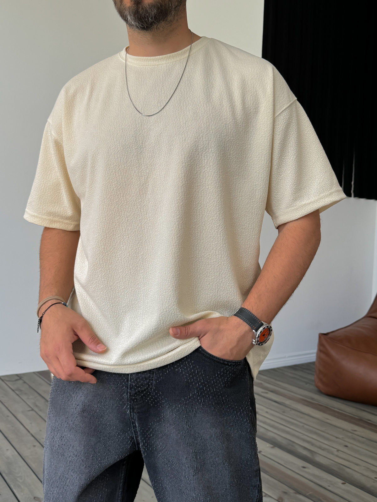 Bej Dokulu Basic T-Shirt KE-5034