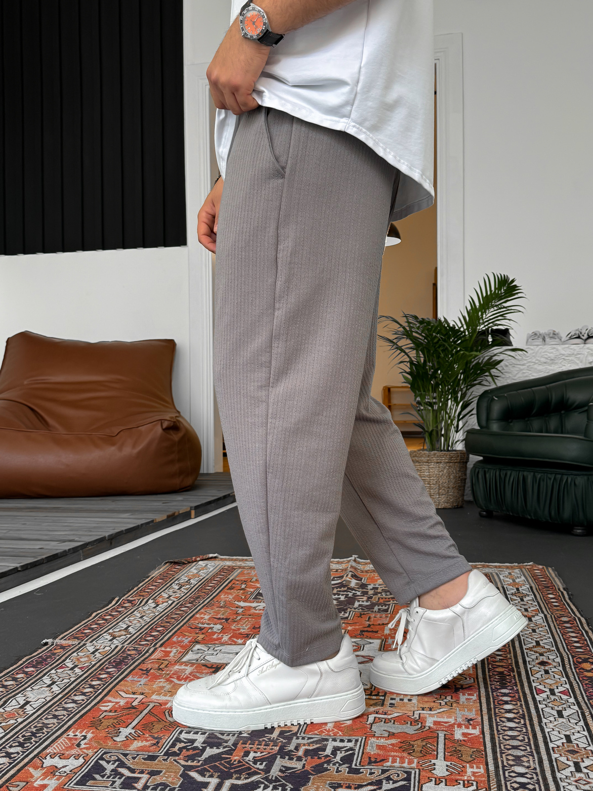 Füme Kabartmalı Boyfriend Pantolon KE-5051