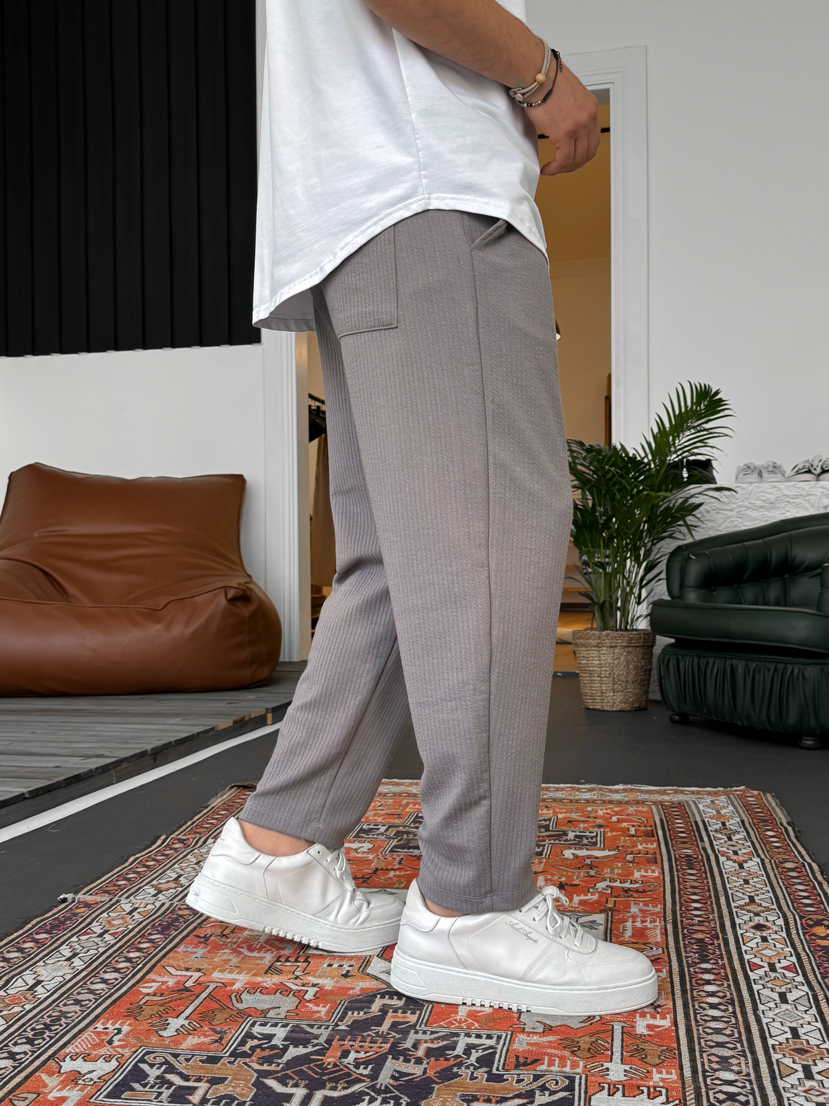 Füme Kabartmalı Boyfriend Pantolon KE-5051