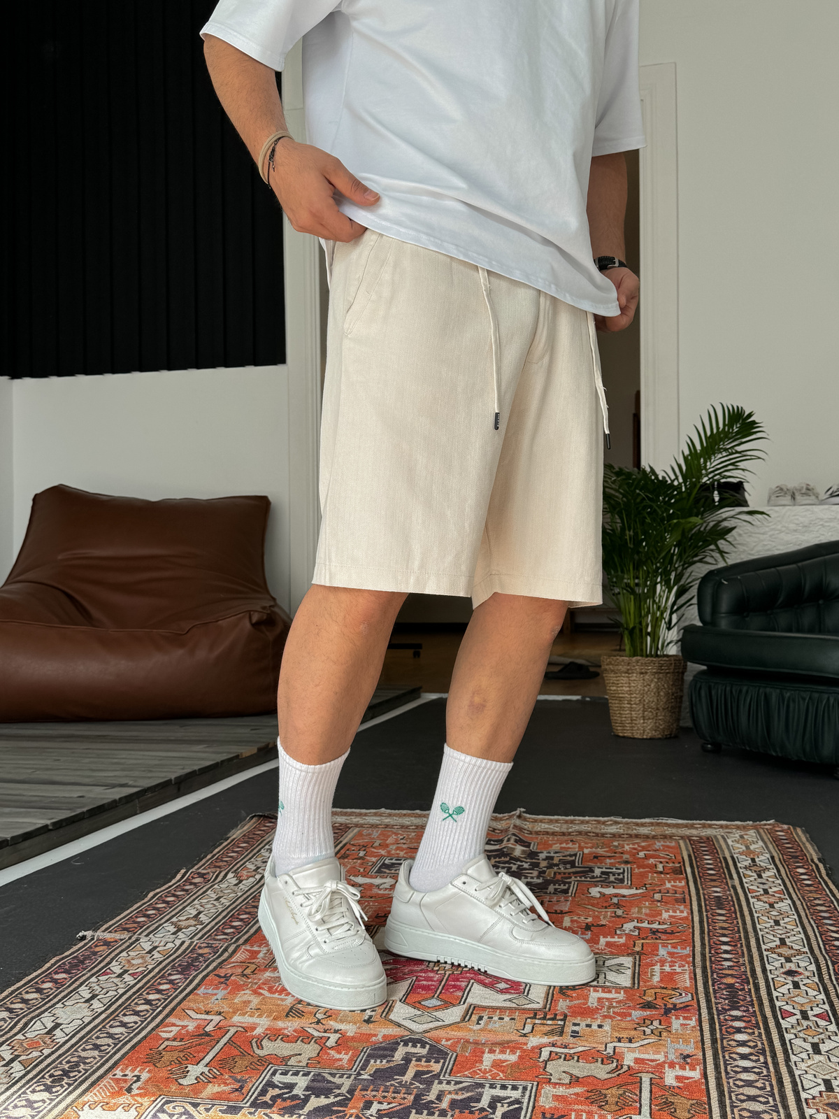 Ekru Premium Keten Şort G-4581