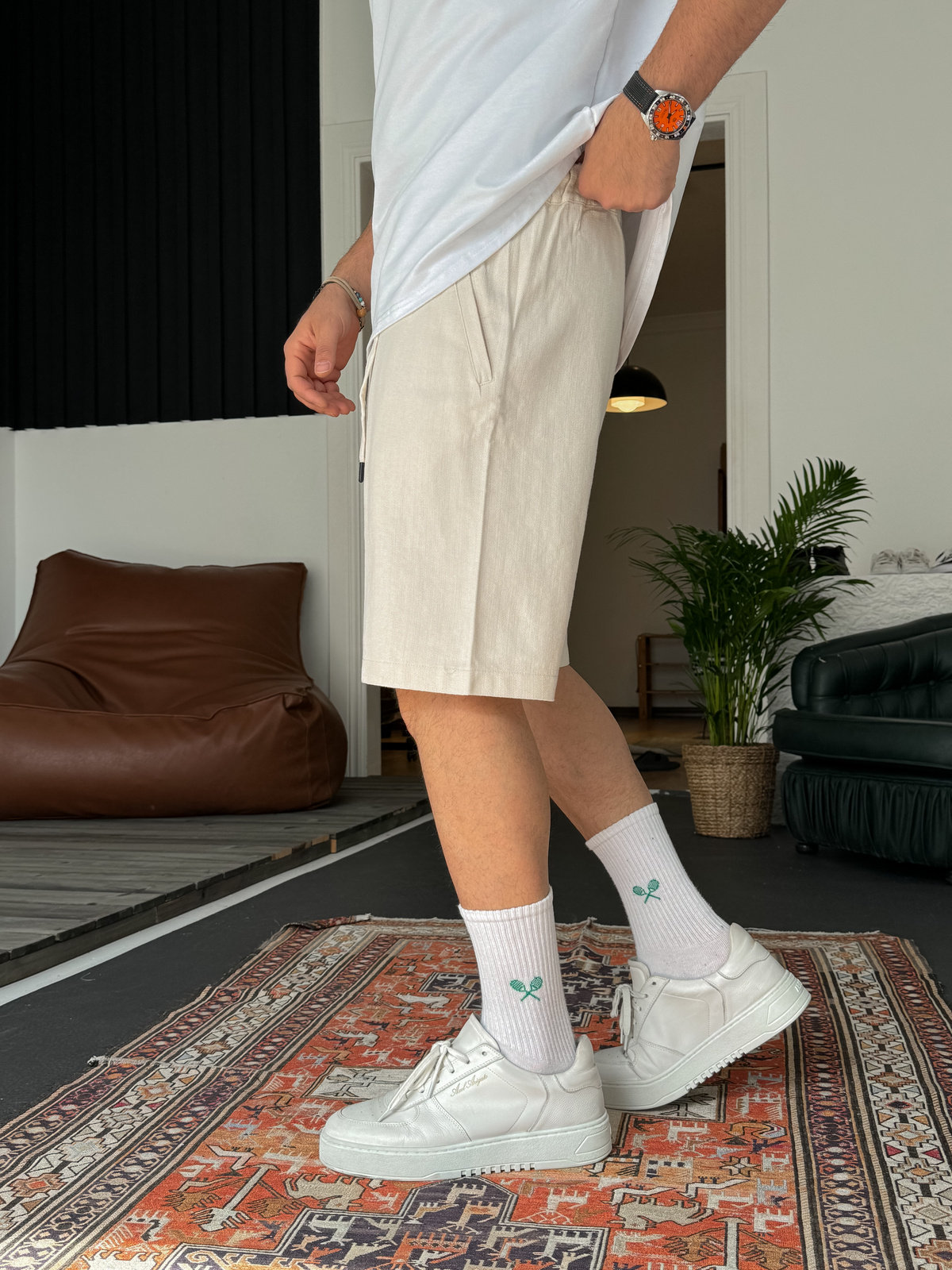 Ekru Premium Keten Şort G-4581