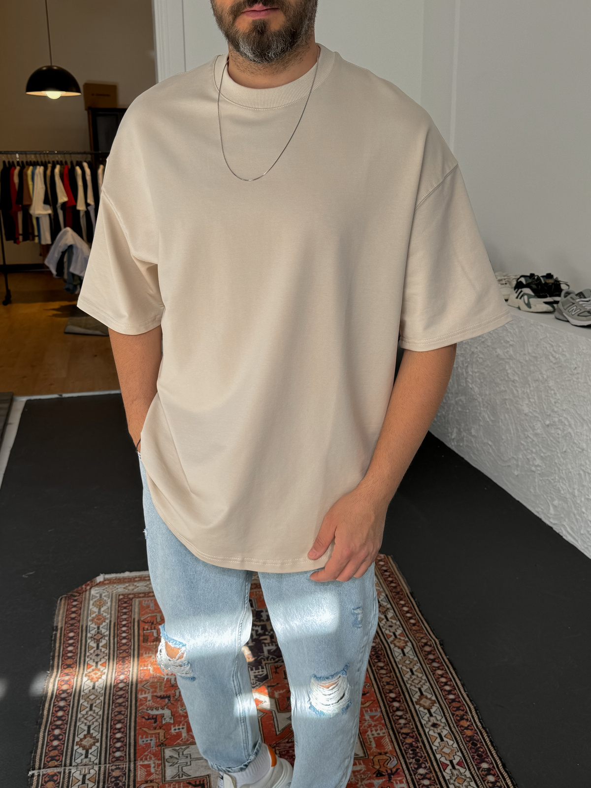 Bej İki İplik Basic T-Shirt BY-1208/363