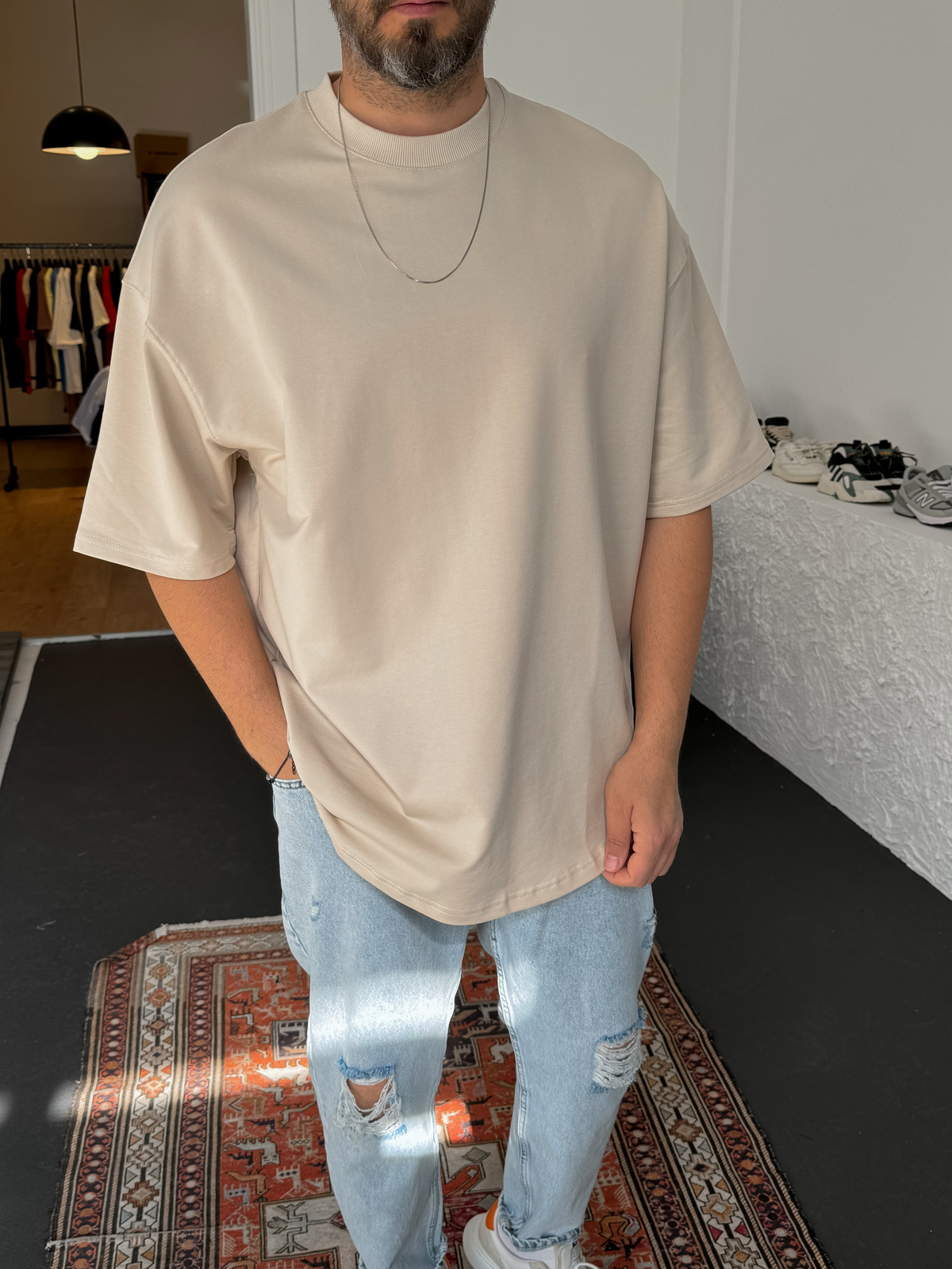 Bej İki İplik Basic T-Shirt BY-1208/363