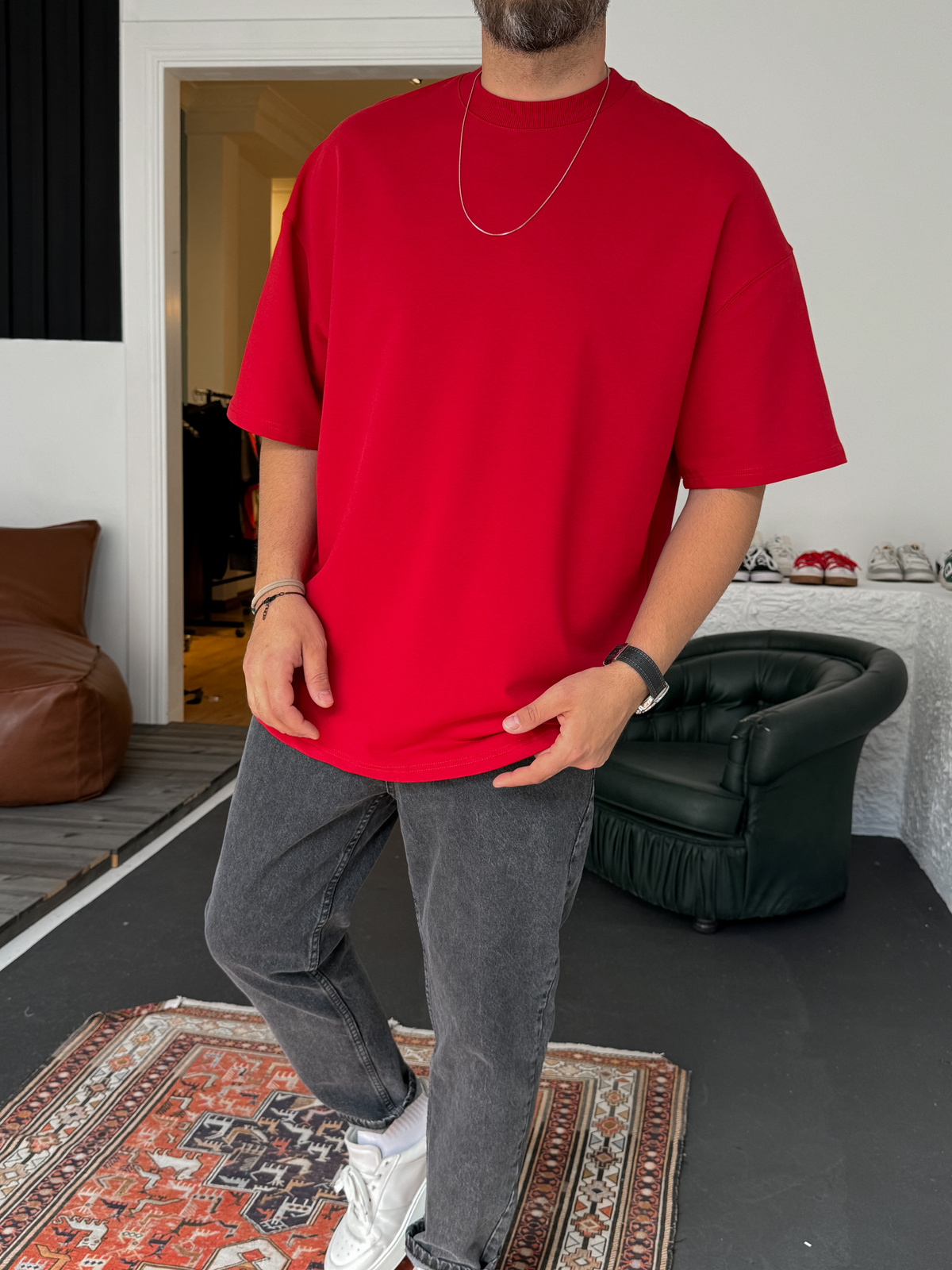 Kırmızı İki İplik Basic T-Shirt BY-1208/363