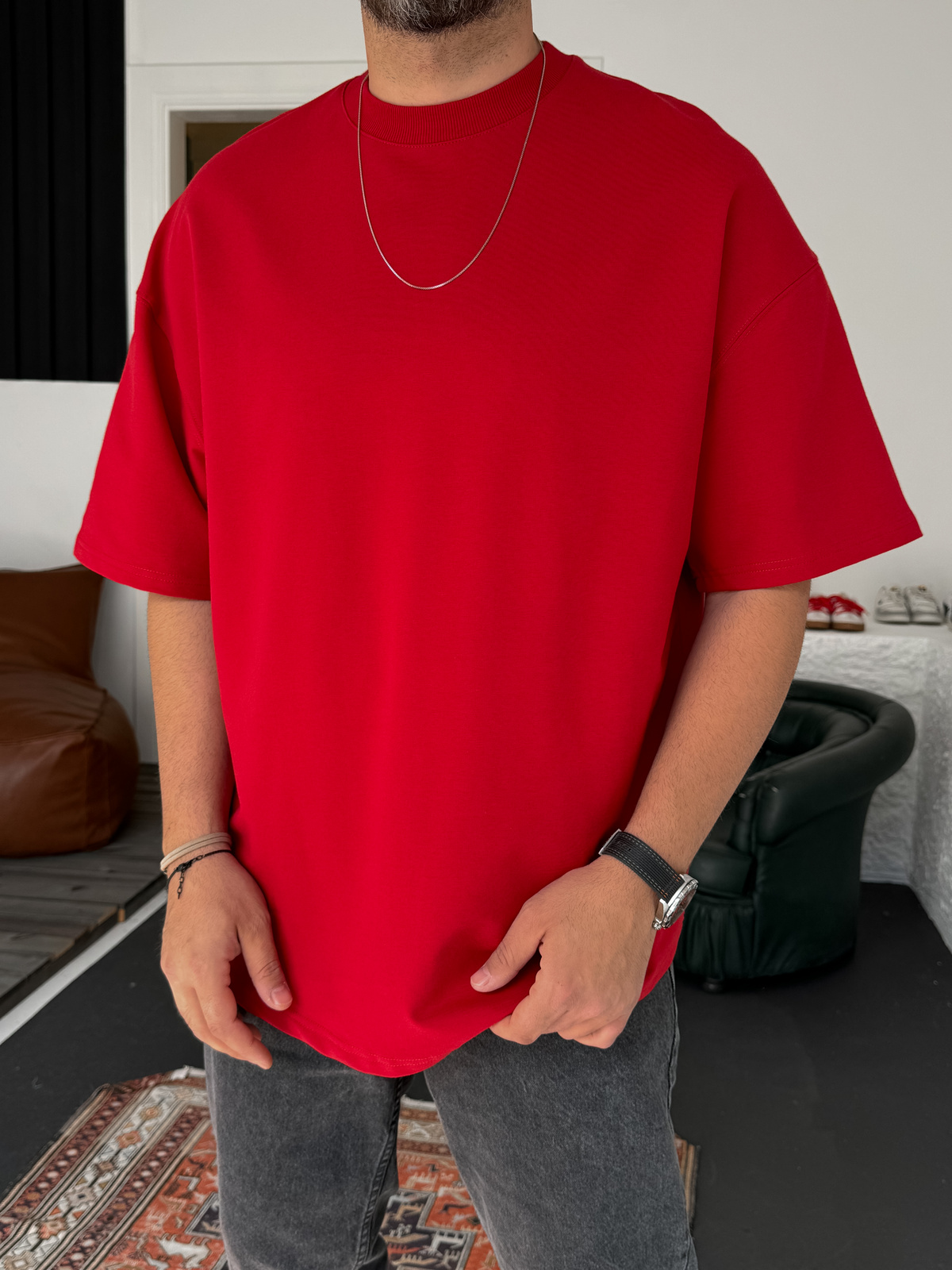 Kırmızı İki İplik Basic T-Shirt BY-1208/363