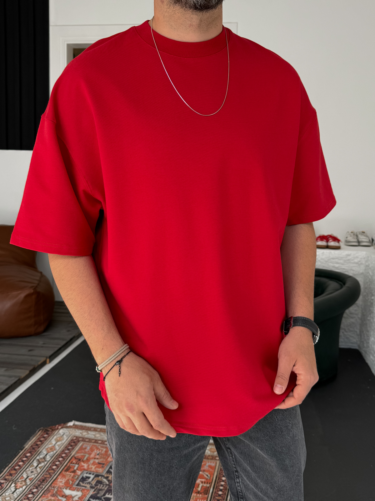 Kırmızı İki İplik Basic T-Shirt BY-1208/363