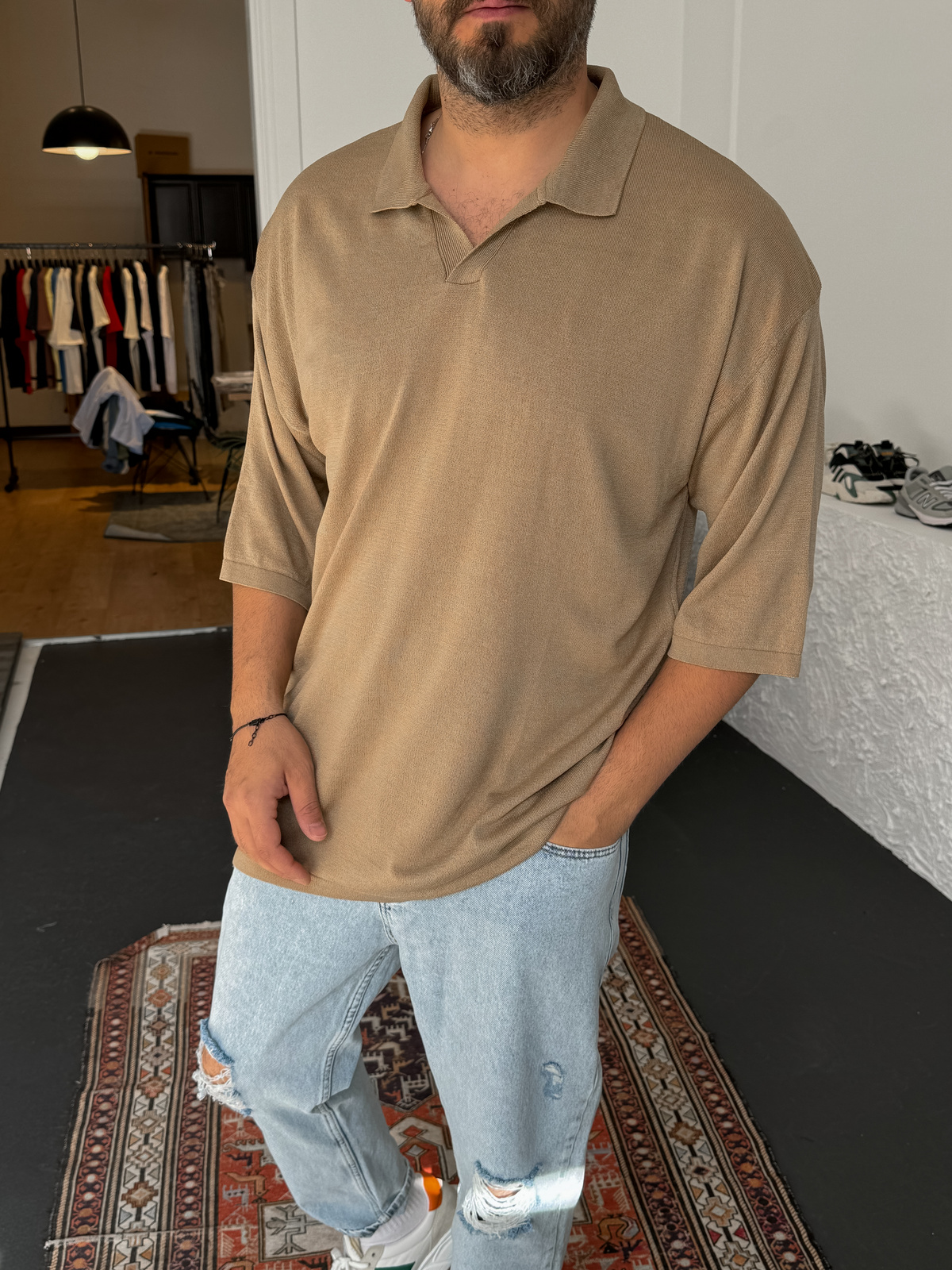 Açık Kahve Polo Yaka Basic Triko T-shirt JJ-337