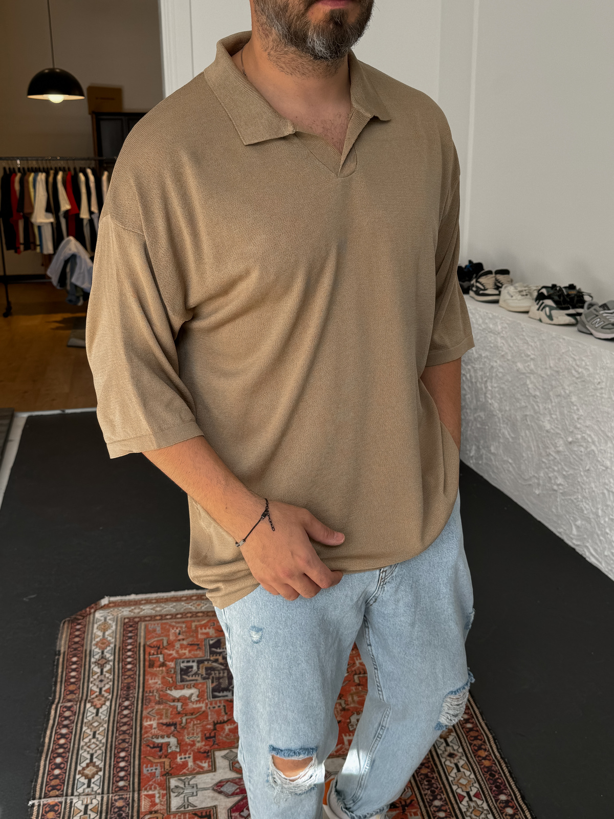 Açık Kahve Polo Yaka Basic Triko T-shirt JJ-337