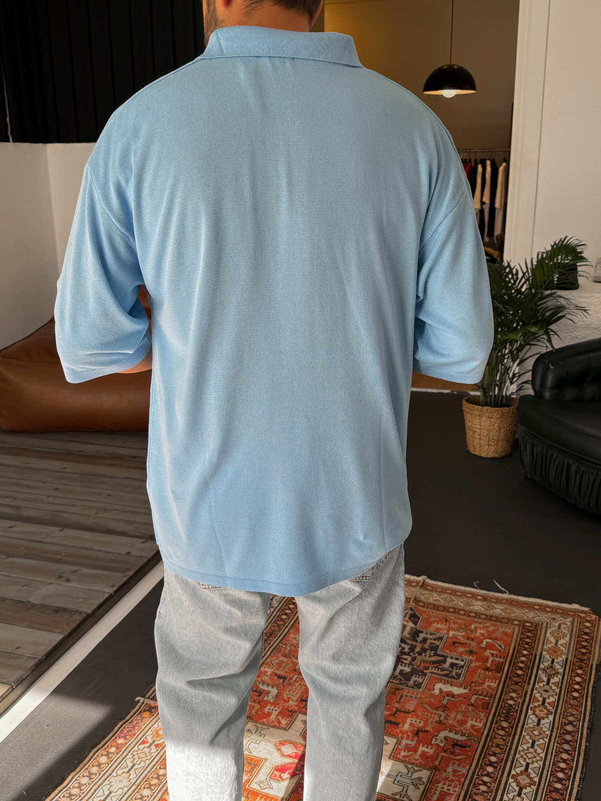 Açık Mavi Polo Yaka Basic Triko T-shirt JJ-337