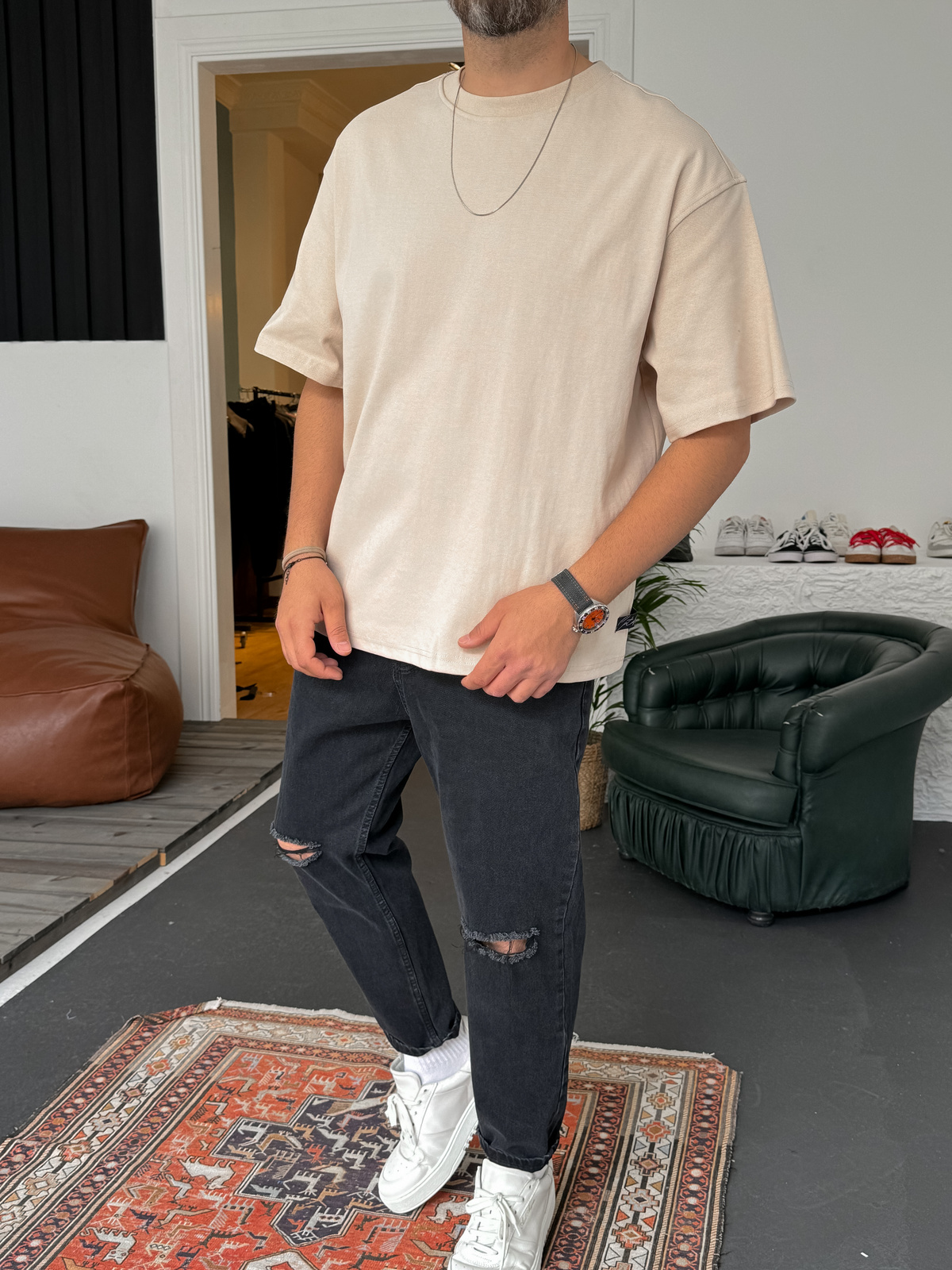 Bej Basic Kalın T-Shirt C-1232