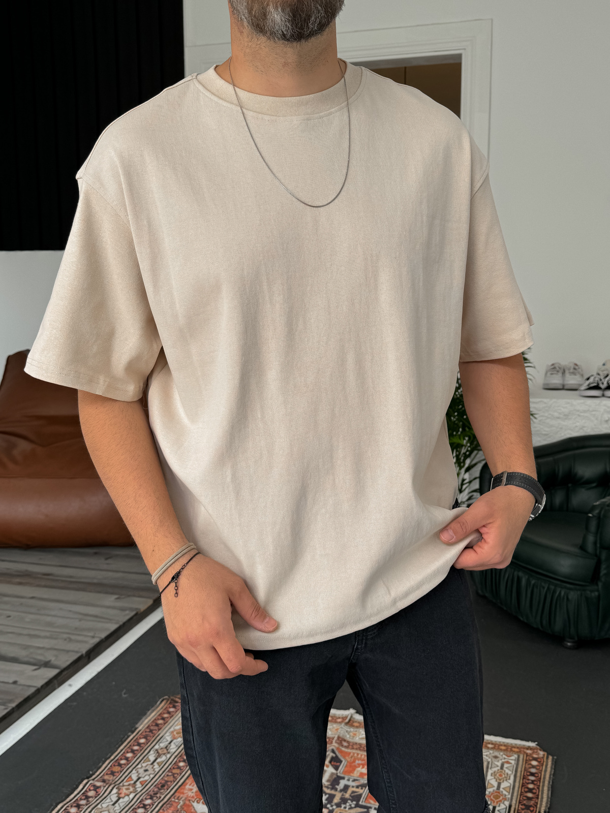 Bej Basic Kalın T-Shirt C-1232