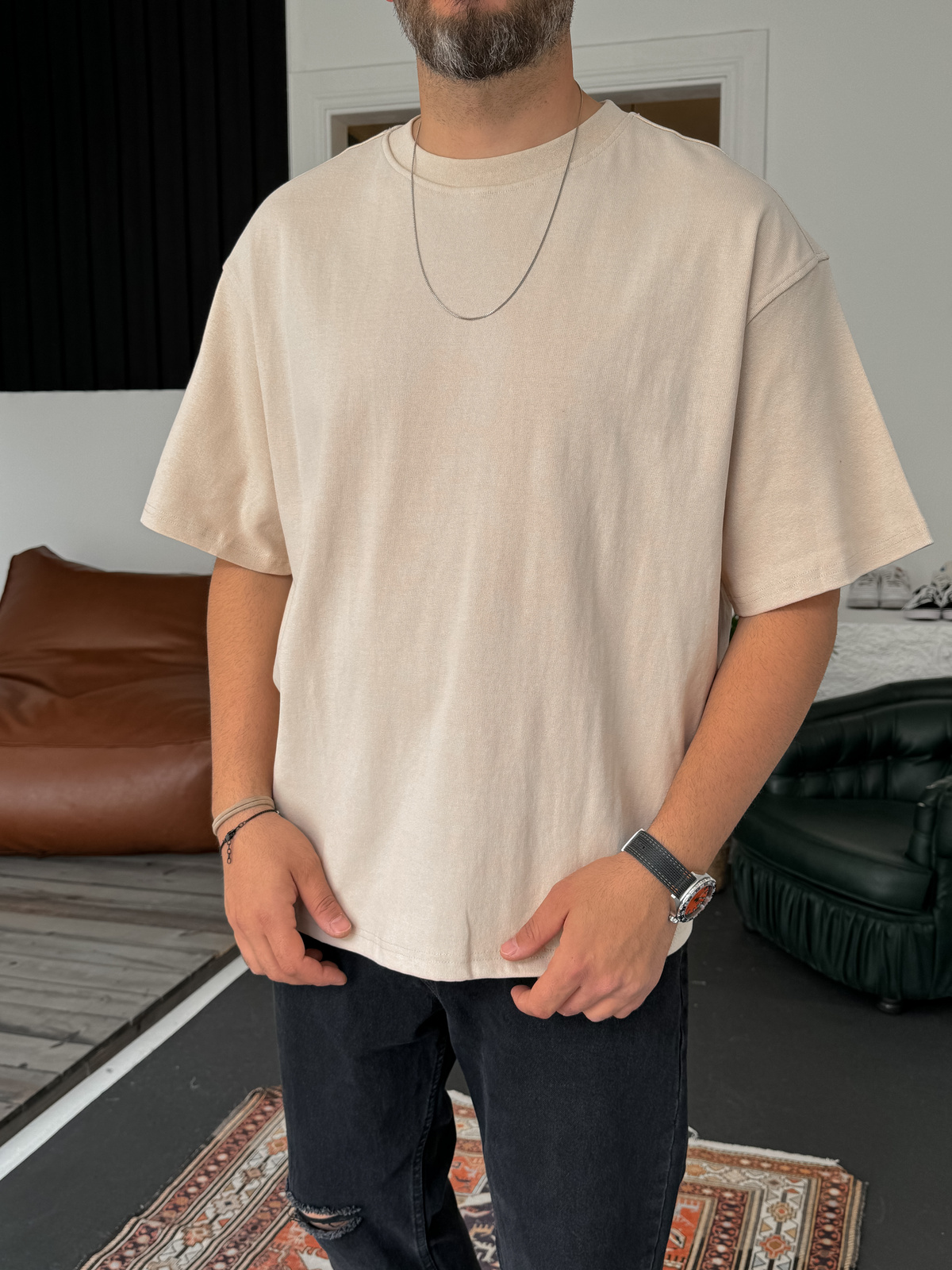 Bej Basic Kalın T-Shirt C-1232