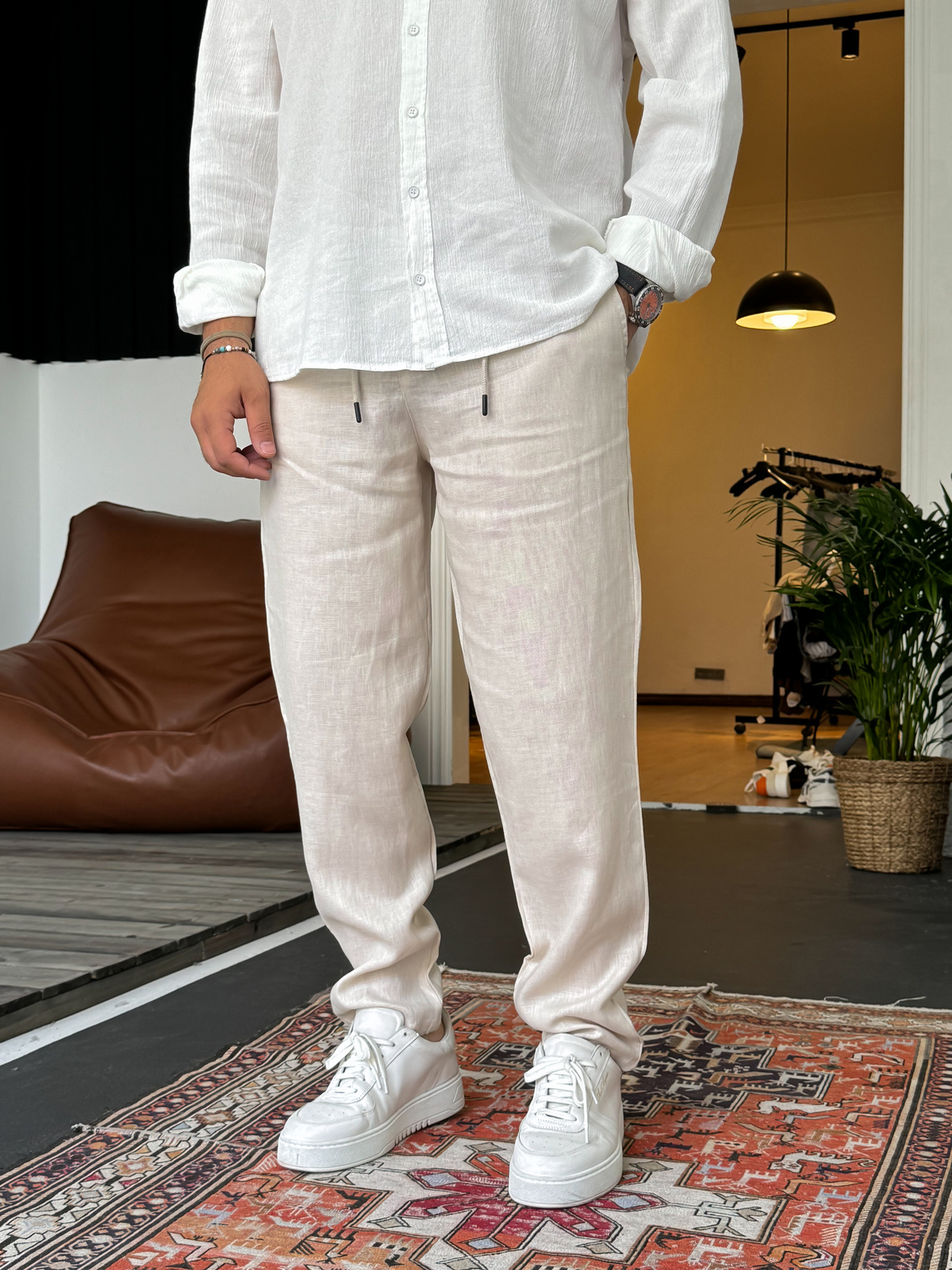 Bej Regular Fit Ham Keten Pantolon G-5263