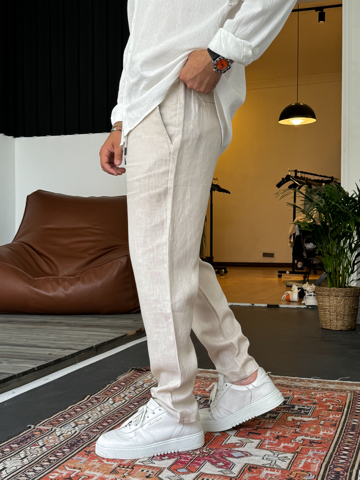 Bej Regular Fit Ham Keten Pantolon G-5263