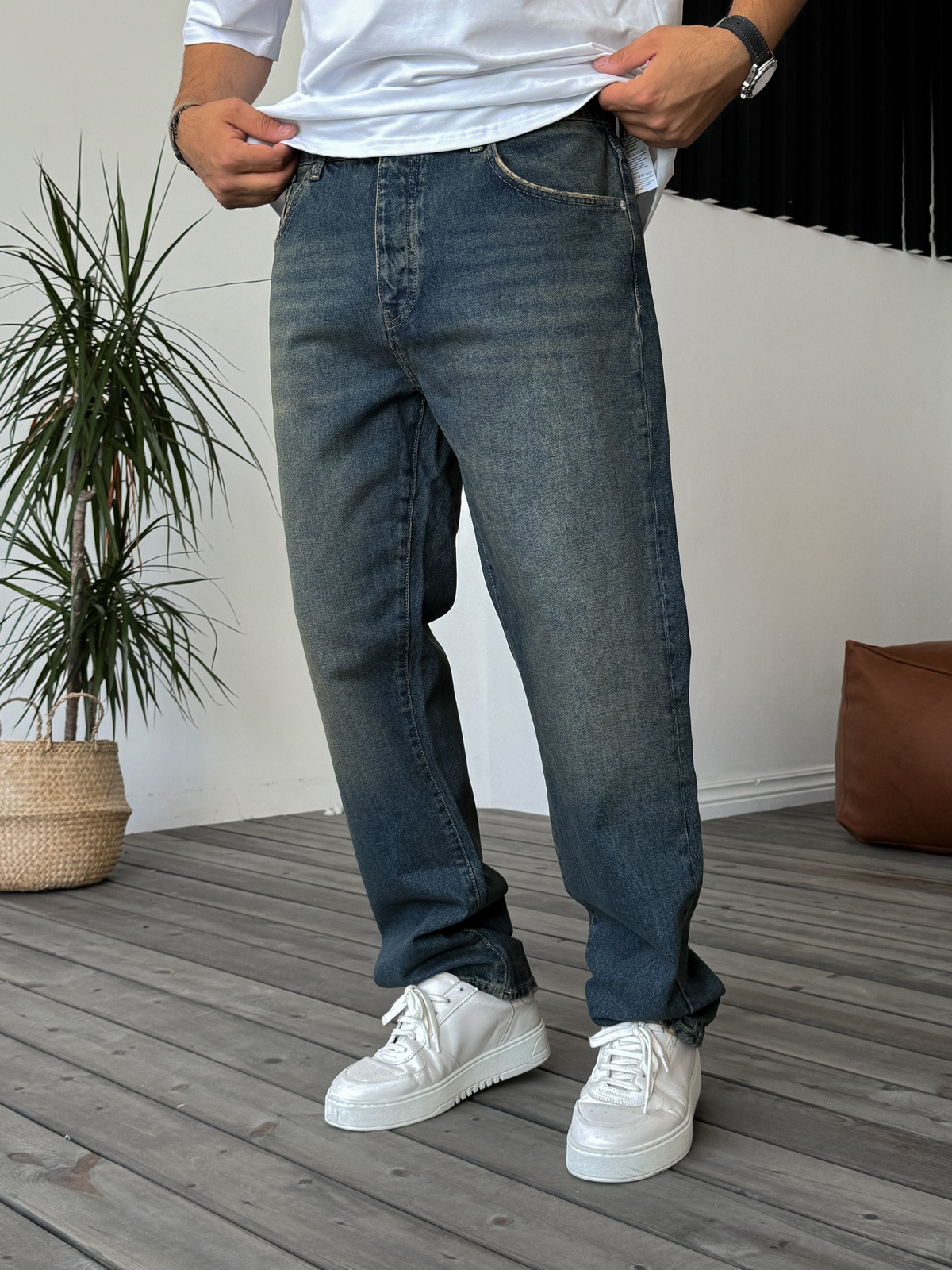 Mavi Eskitme Yıkamalı Baggy Jean GJ-15951