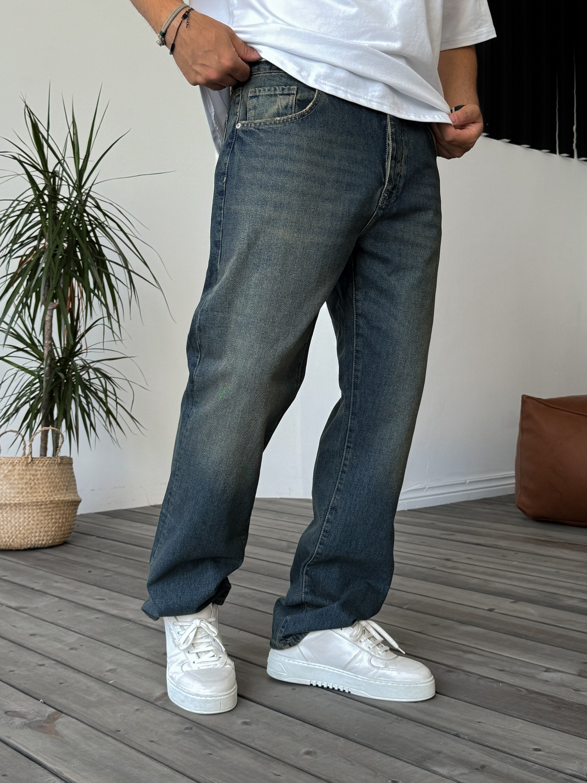 Mavi Eskitme Yıkamalı Baggy Jean GJ-15951