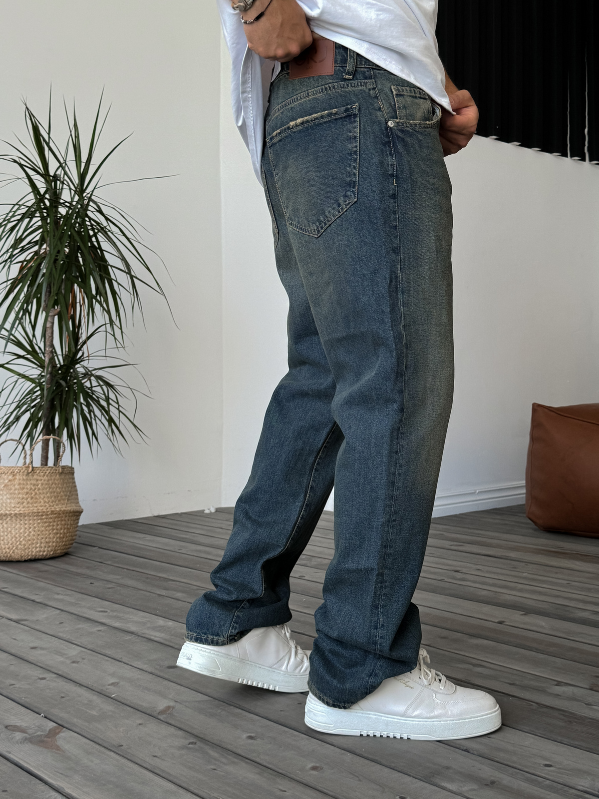 Mavi Eskitme Yıkamalı Baggy Jean GJ-15951