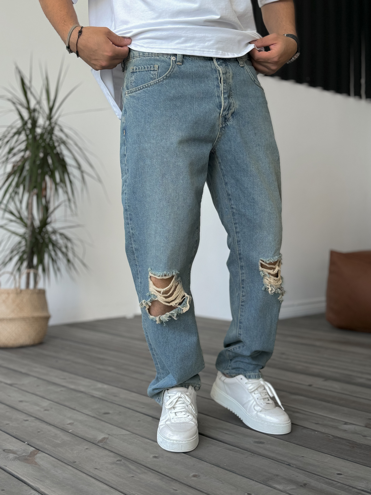 Açık Mavi Diz Yırtıklı Baggy Jean GJ-16261