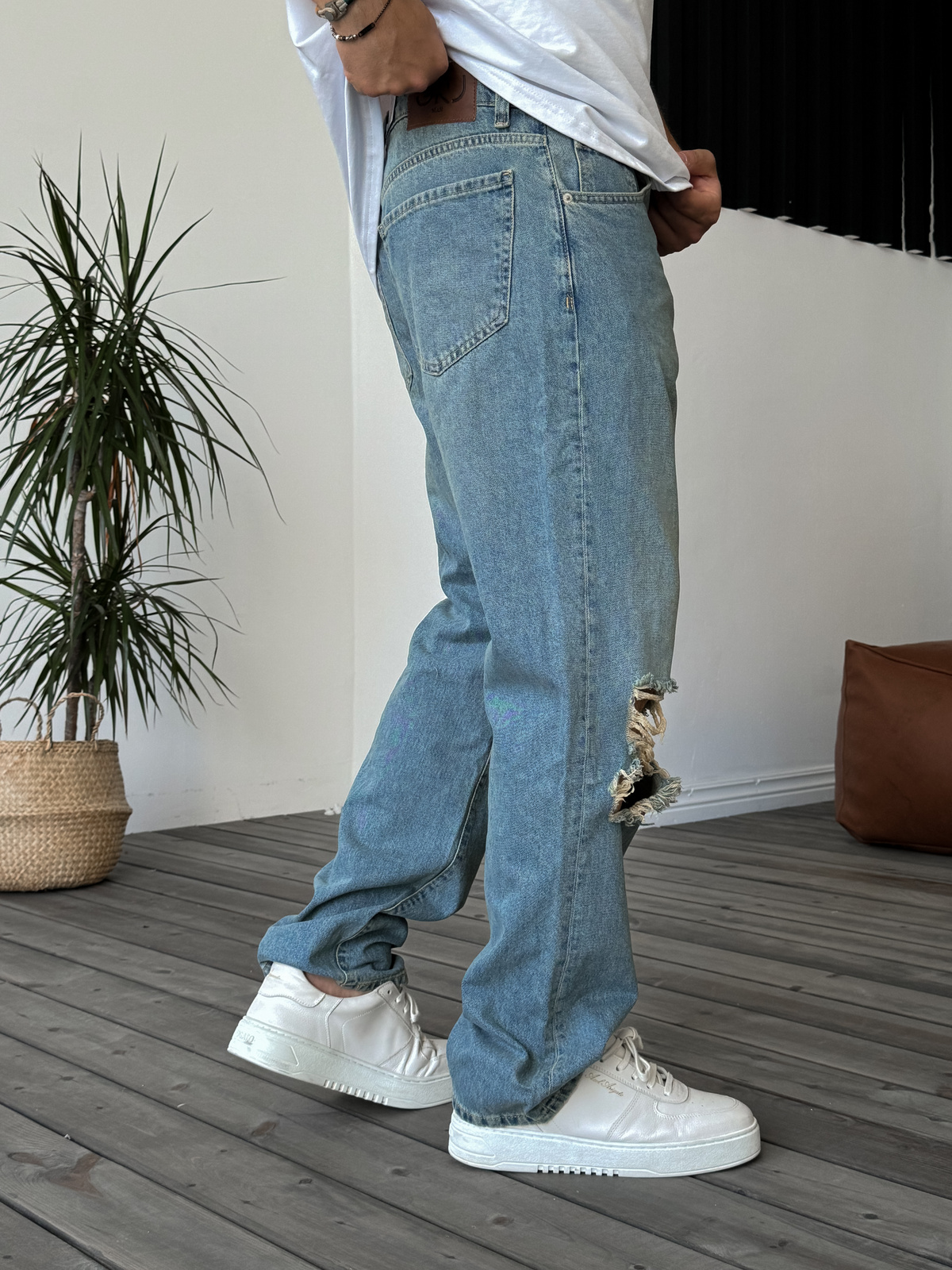 Açık Mavi Diz Yırtıklı Baggy Jean GJ-16261