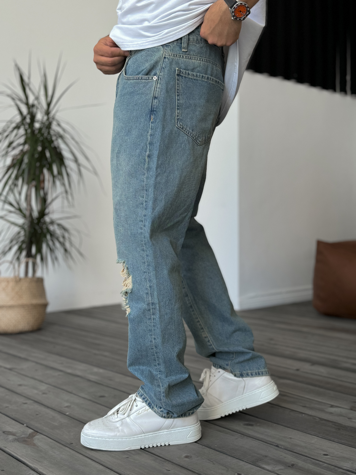 Açık Mavi Diz Yırtıklı Baggy Jean GJ-16261