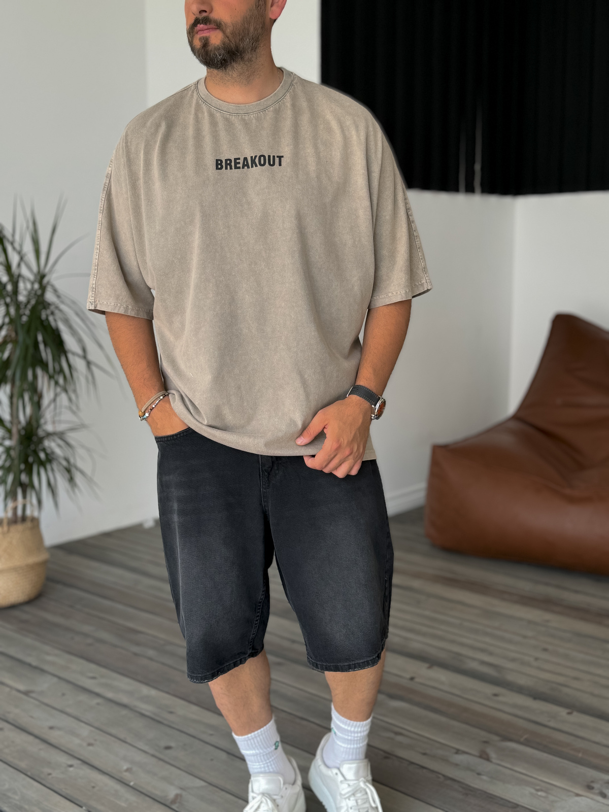 Açık Kahve Breakout Yıkamalı T-Shirt JJ-295