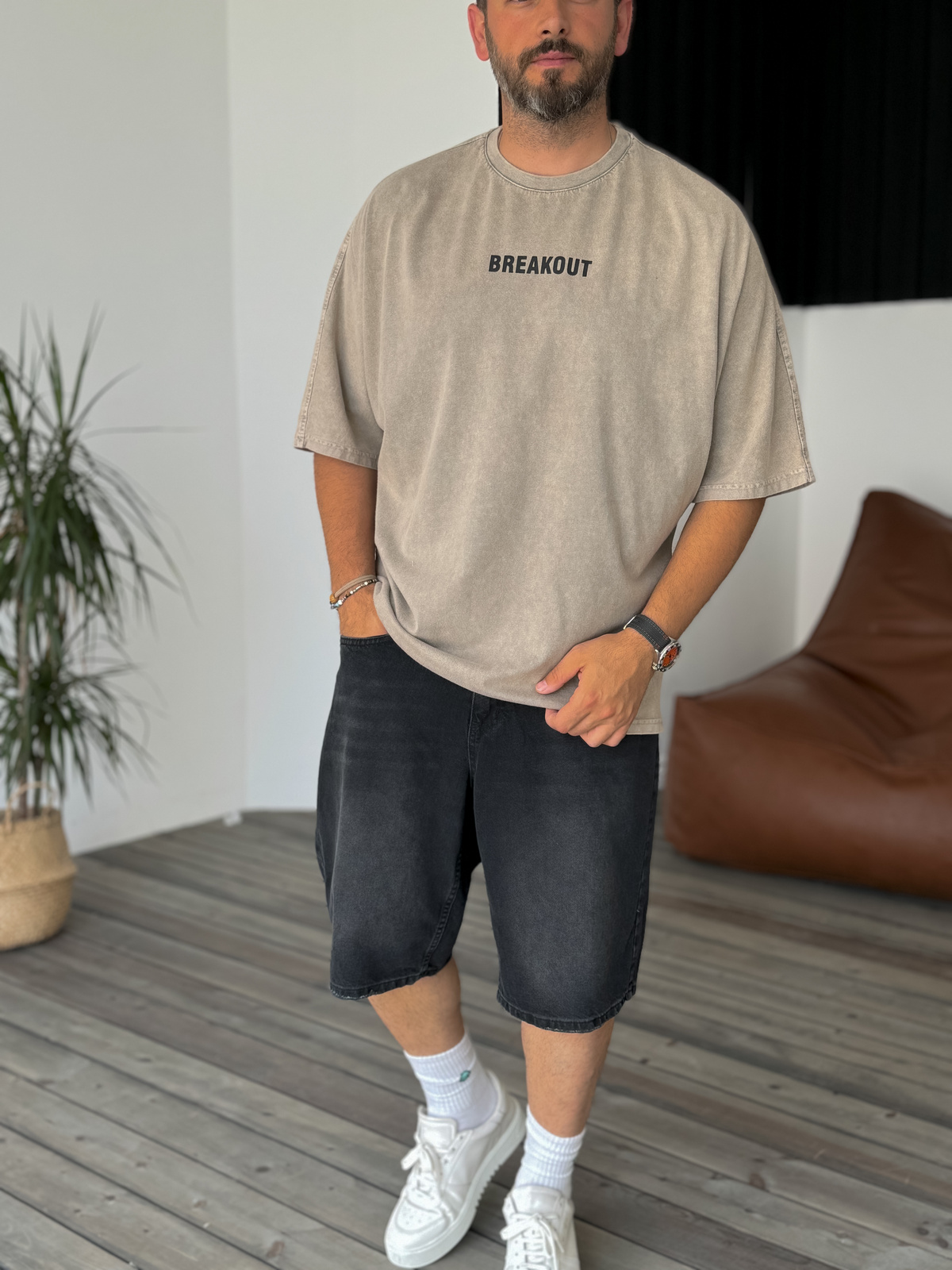 Açık Kahve Breakout Yıkamalı T-Shirt JJ-295