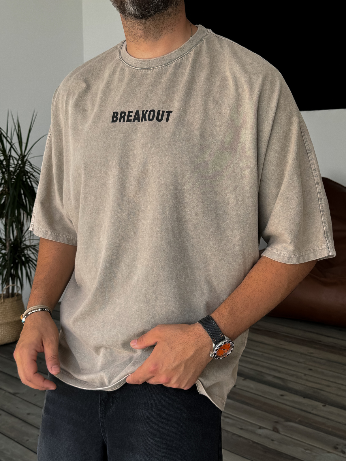 Açık Kahve Breakout Yıkamalı T-Shirt JJ-295