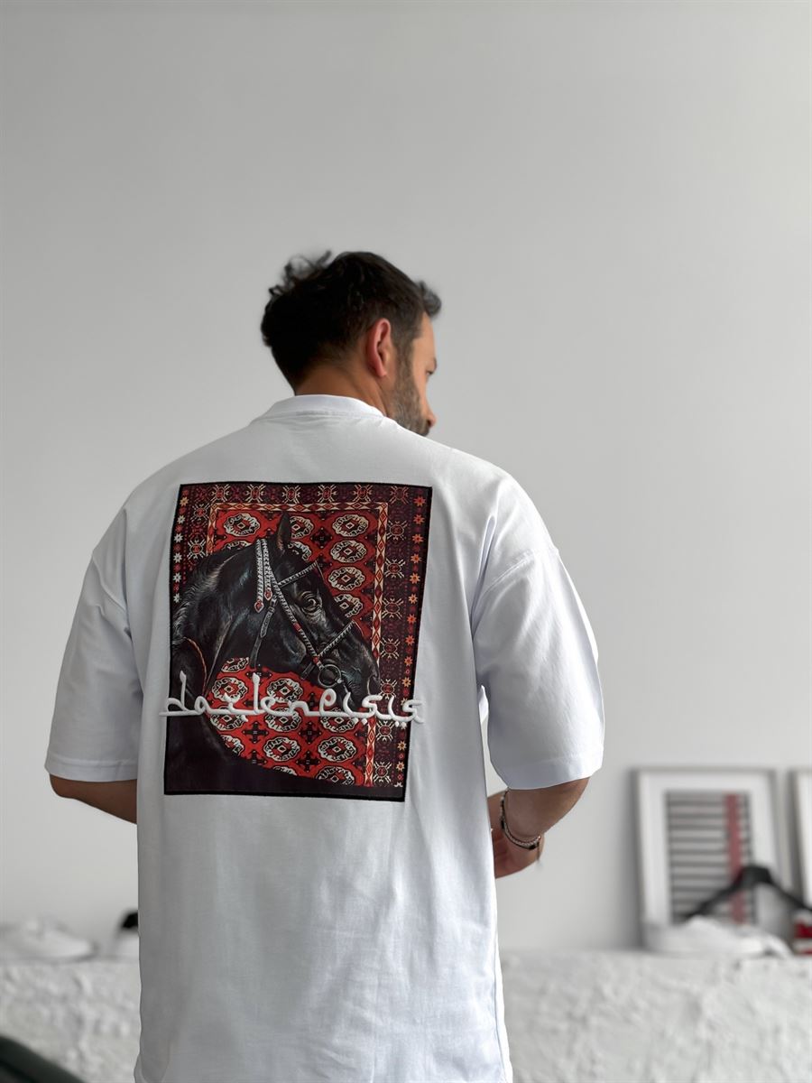 Beyaz Horse Patchli Oversize T-Shirt LB-9002